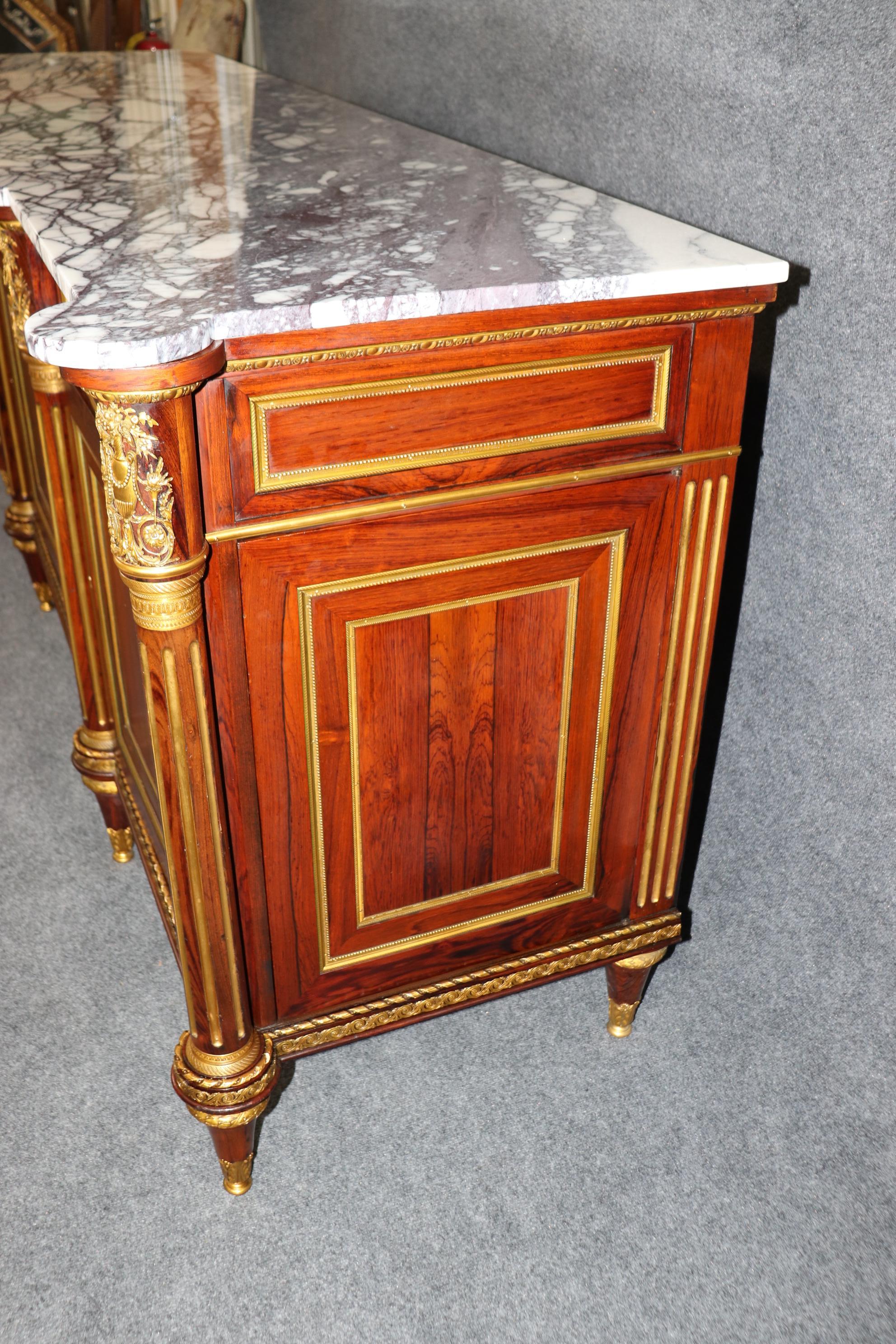 Best Quality Bronze Mounted French Louis XVI Marble Top Rosewood Sideboard  For Sale 2
