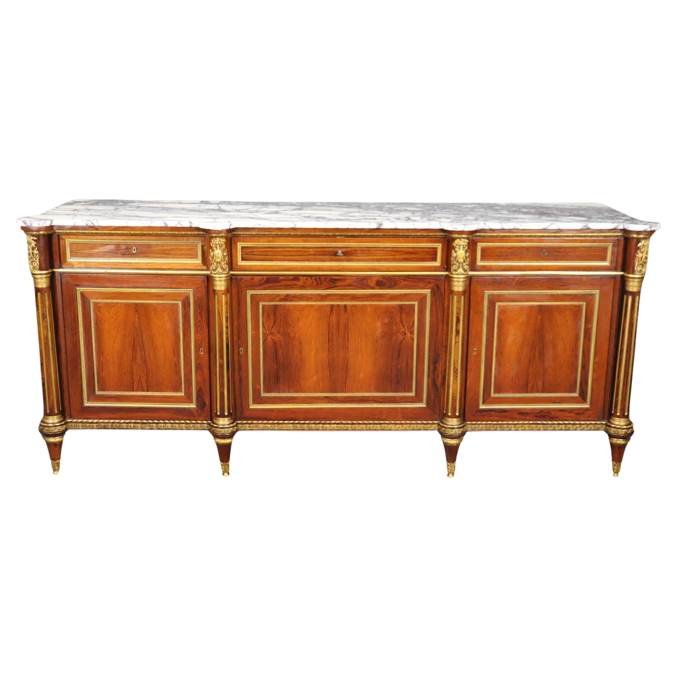 Best Quality Bronze Mounted French Louis XVI Marble Top Rosewood Sideboard  For Sale