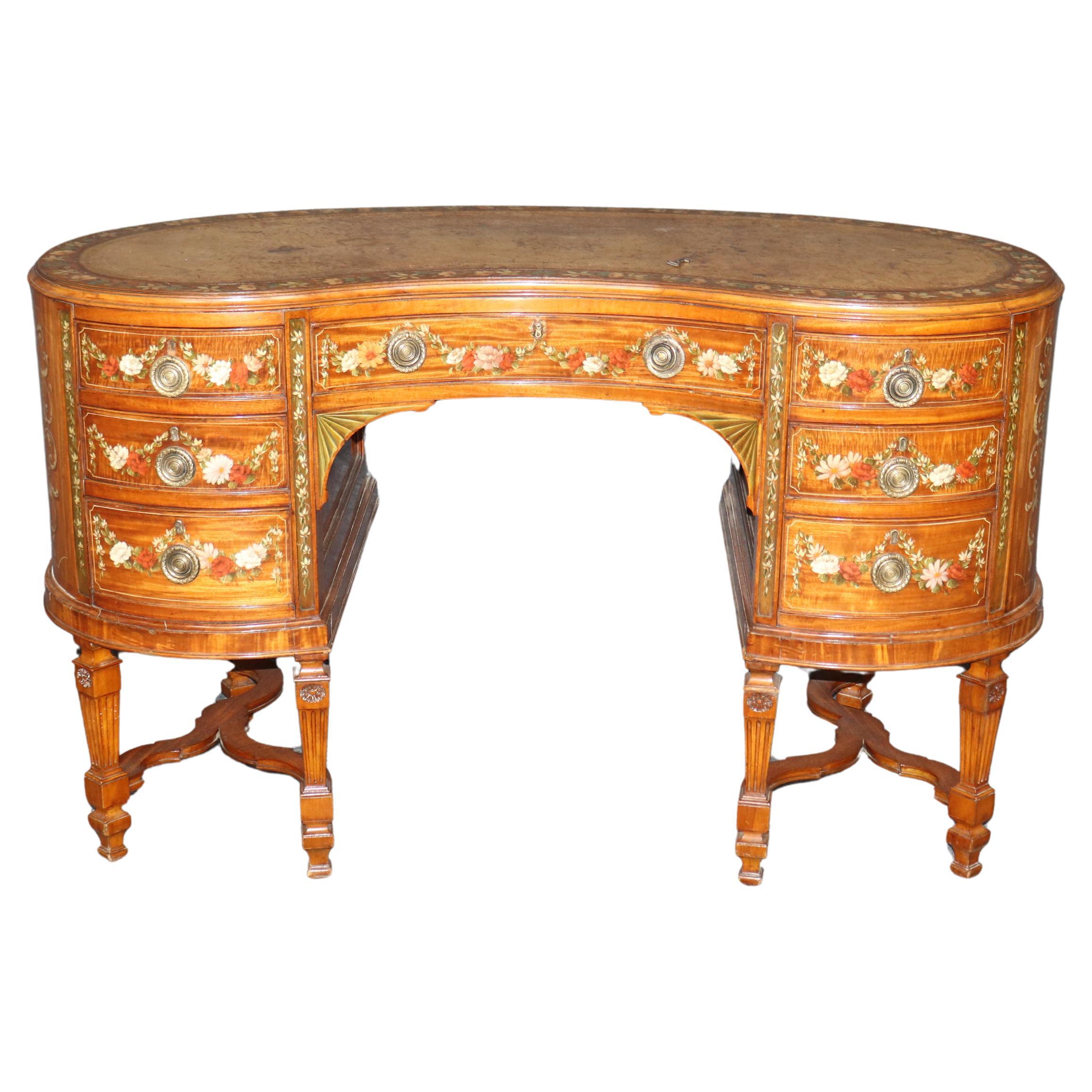 Best Quality English Satinwood Paint Decorated Adams Style Kidney Shaped Vanity