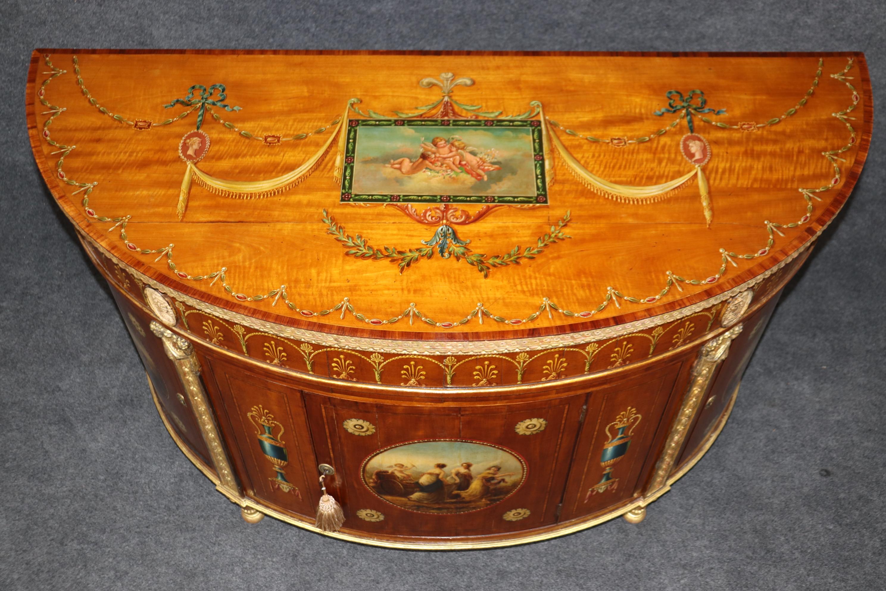Early 20th Century Best Quality Grand English Adams Paint Decorated Satinwood Sideboard Buffet