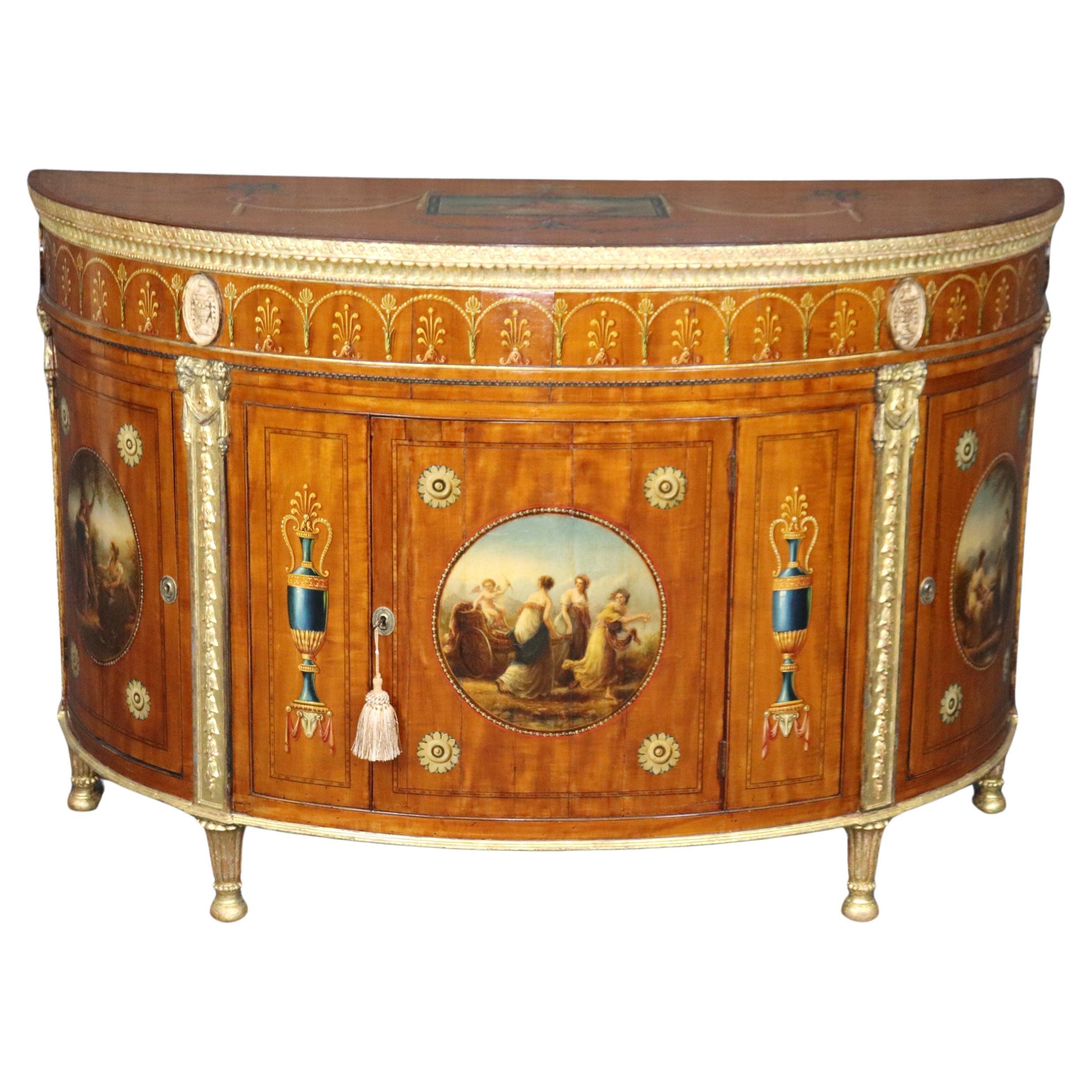 Best Quality Grand English Adams Paint Decorated Satinwood Sideboard Buffet For Sale