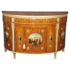 Antique Best Quality Grand English Adams Paint Decorated Satinwood Sideboard Buffet