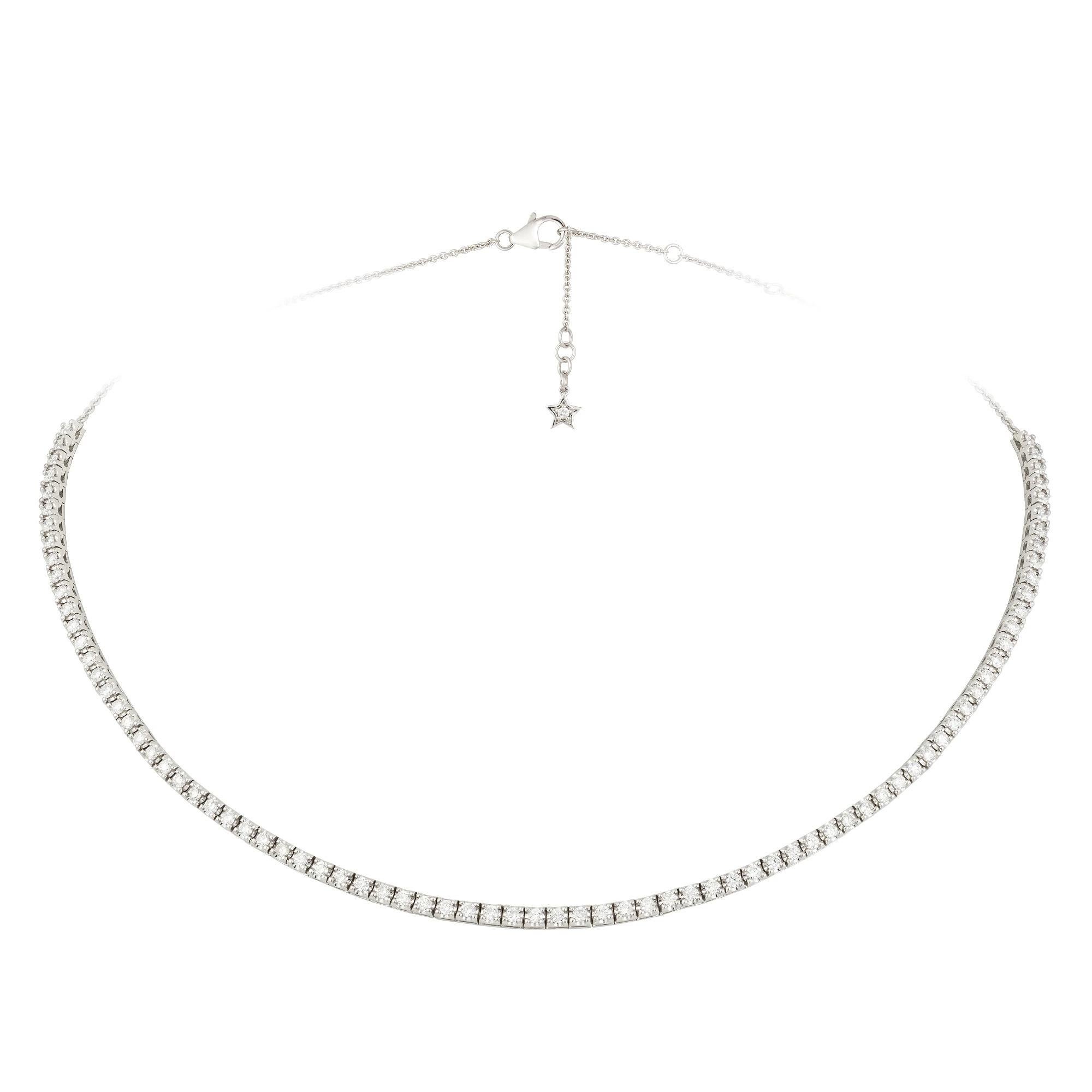 Round Cut Best Seller Soft Choker / Classic Diamond Necklace 18k White Gold for Her For Sale
