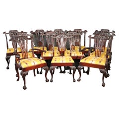 Best Set 12 Antique Carved Mahogany Georgian Style Dining Chairs circa 1890