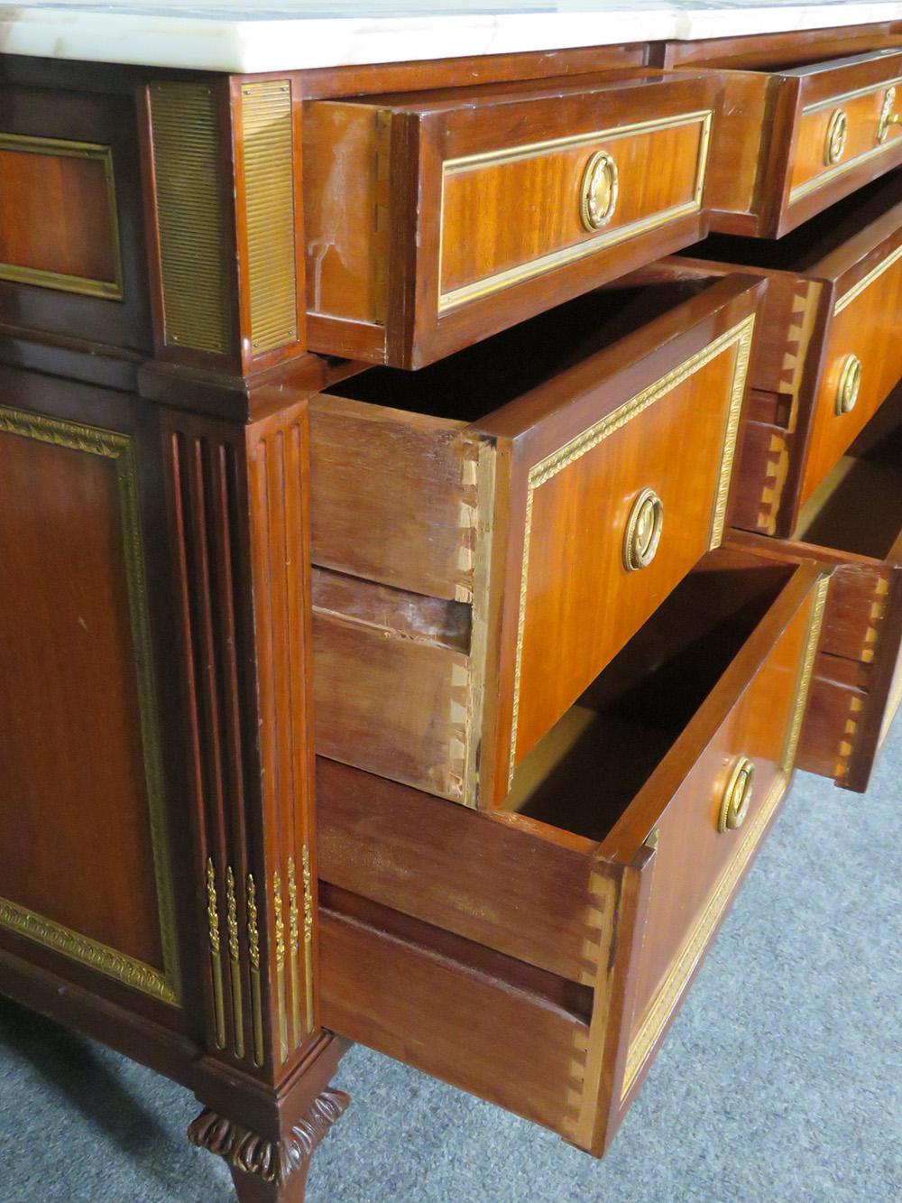 Best Signed Maison Jansen Marble-Top Mahogany Directoire Triple Dresser In Good Condition In Swedesboro, NJ