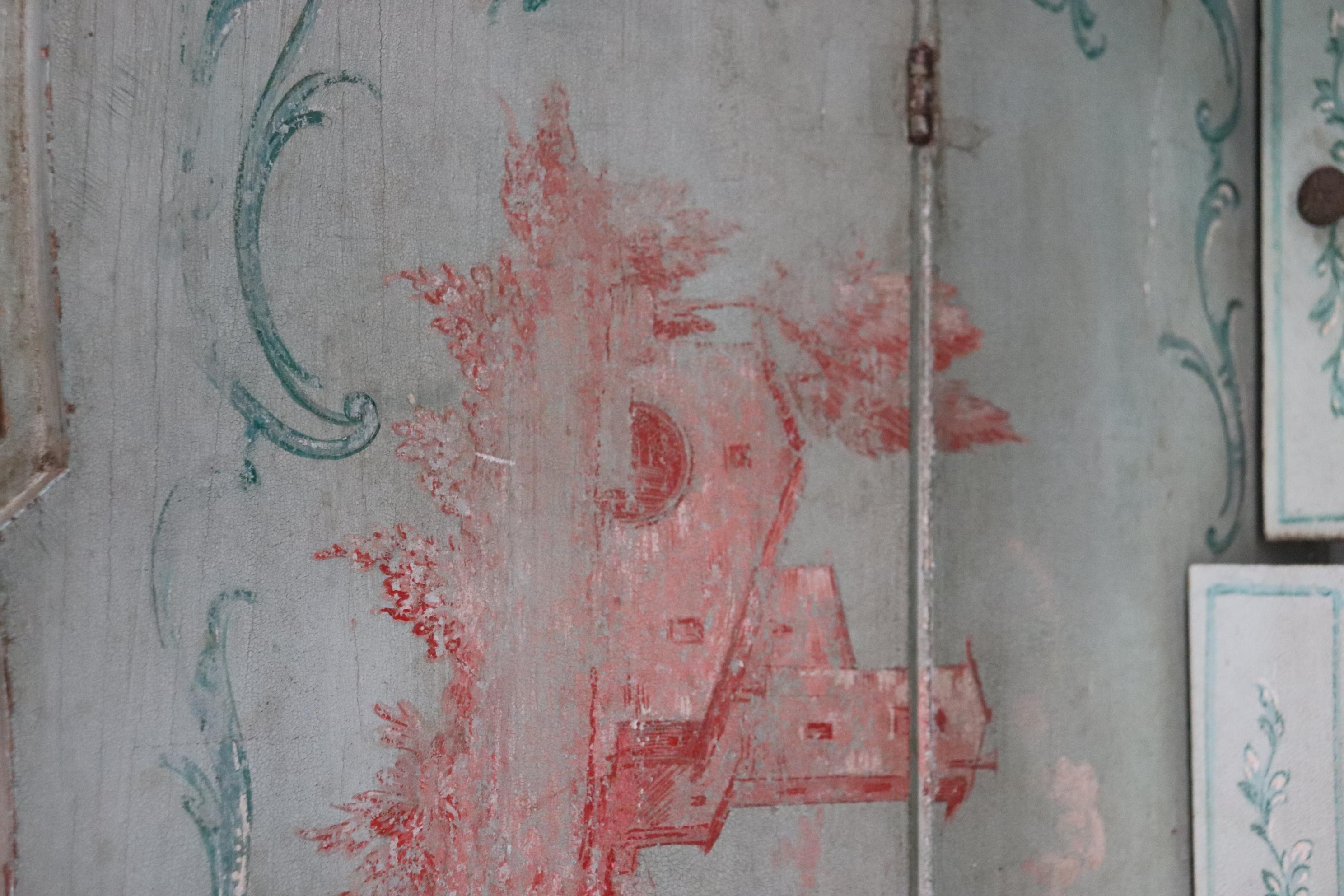 Best Venetian Paint Decorated Antique Rococo Secretary Desk Circa 1890s 4