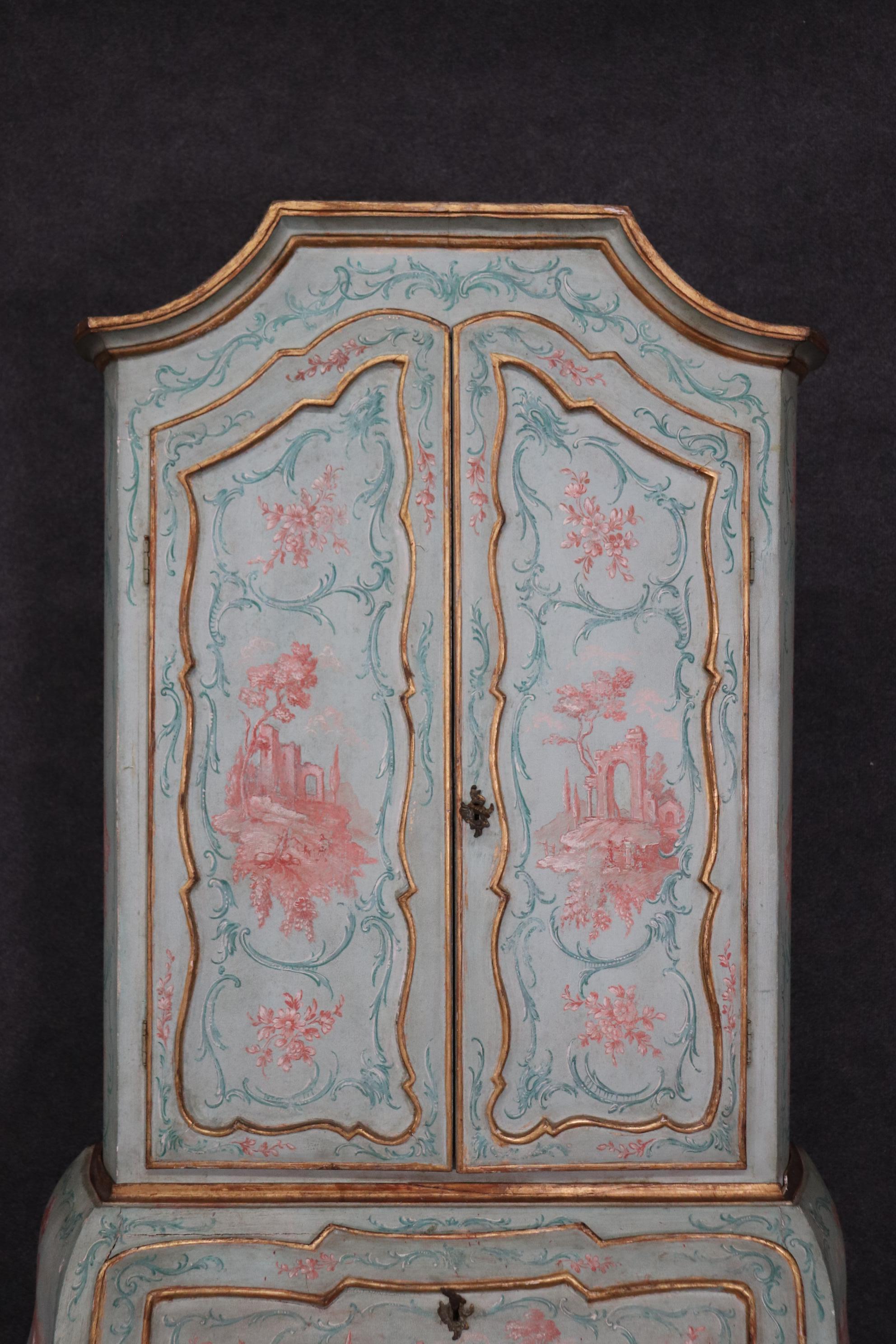 Best Venetian Paint Decorated Antique Rococo Secretary Desk Circa 1890s 8