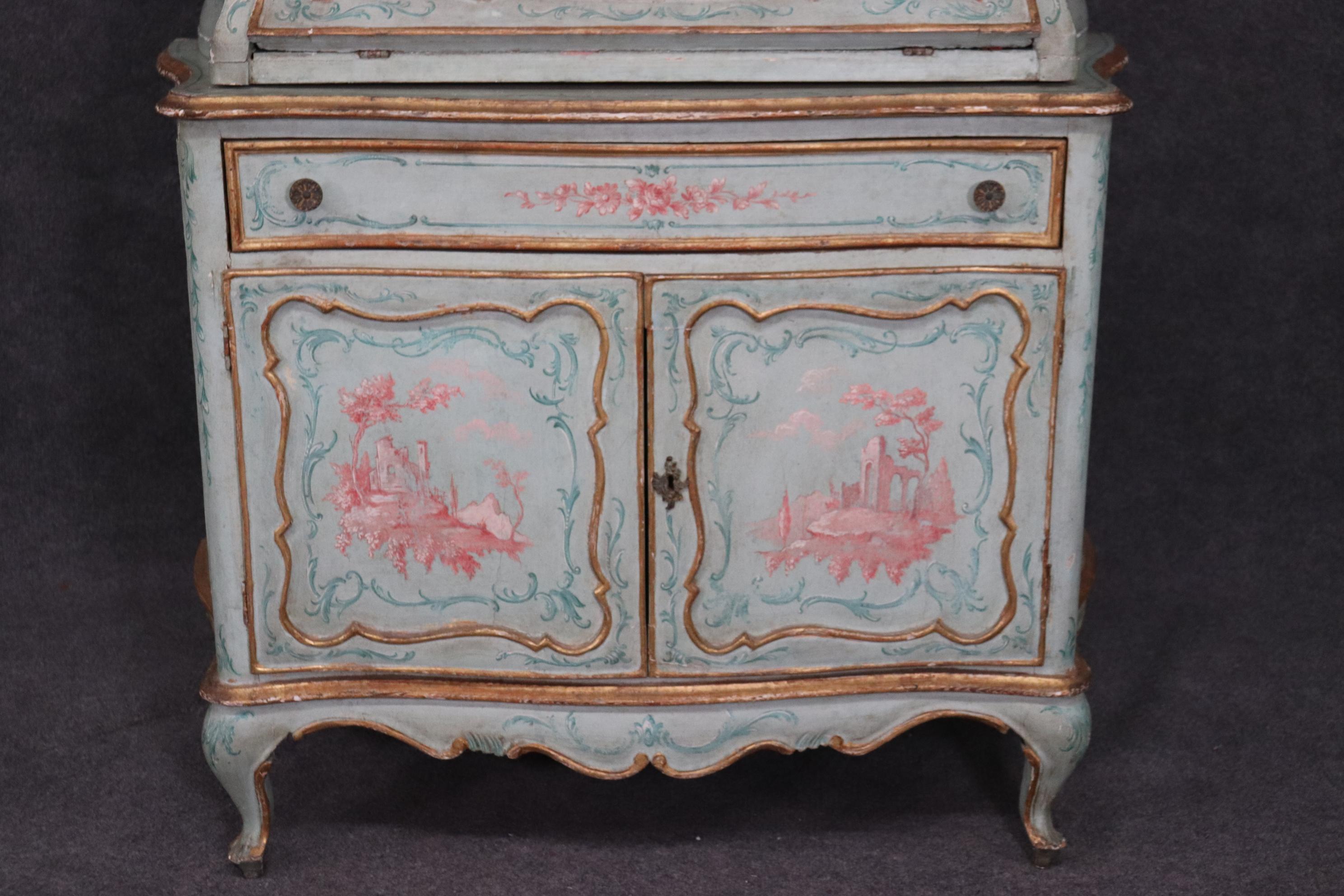 Best Venetian Paint Decorated Antique Rococo Secretary Desk Circa 1890s 10