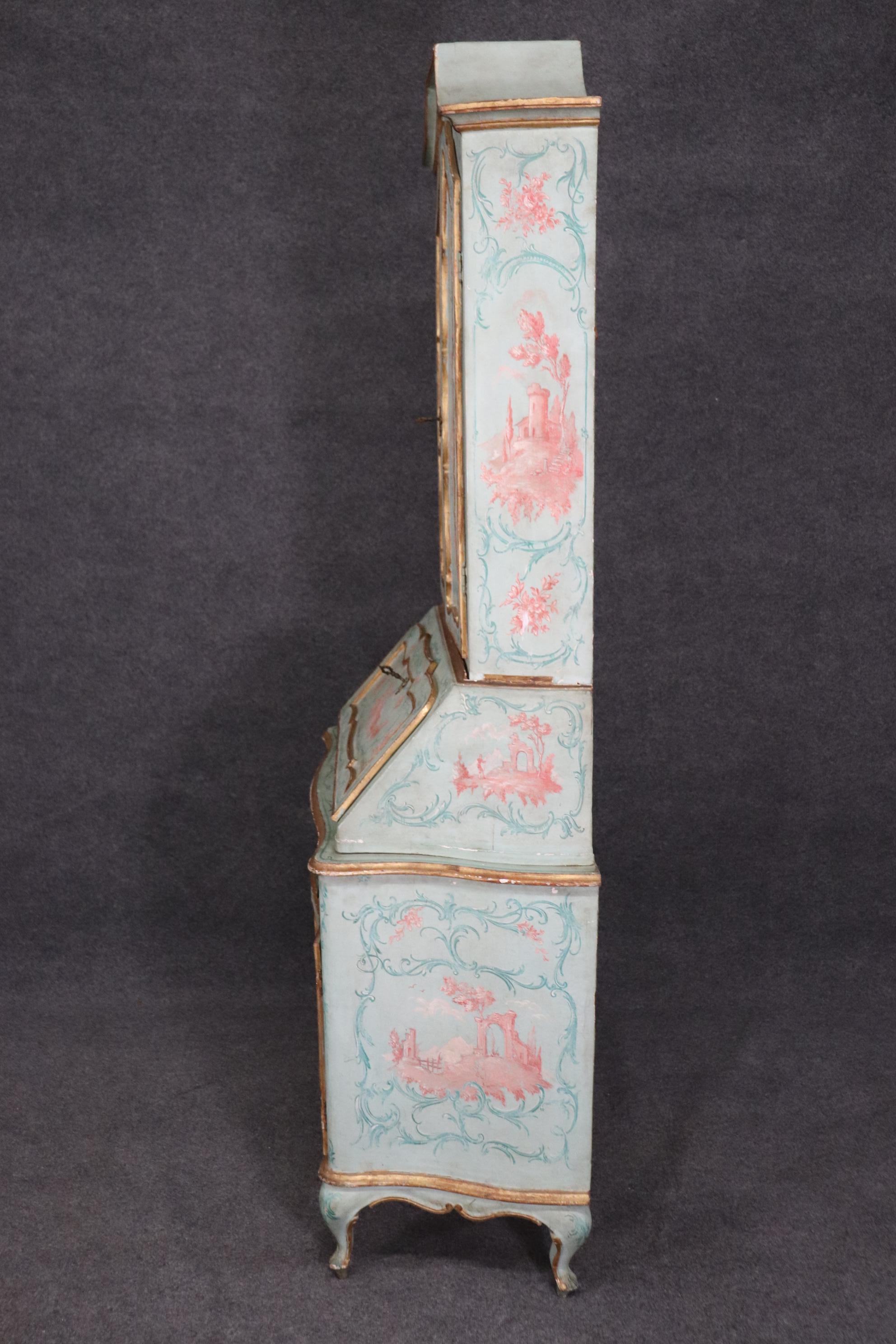 Rococo Revival Best Venetian Paint Decorated Antique Rococo Secretary Desk Circa 1890s