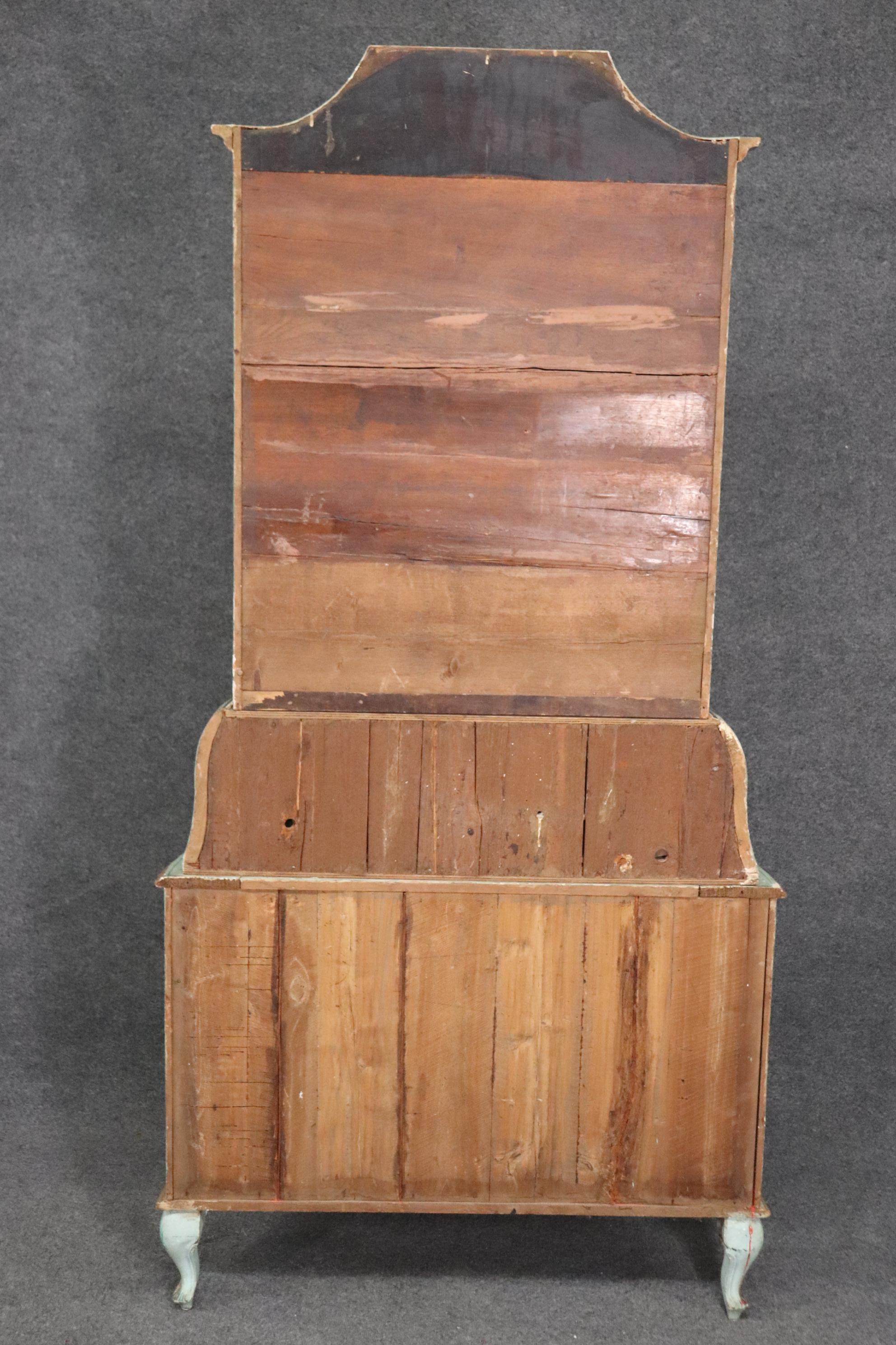 Italian Best Venetian Paint Decorated Antique Rococo Secretary Desk Circa 1890s