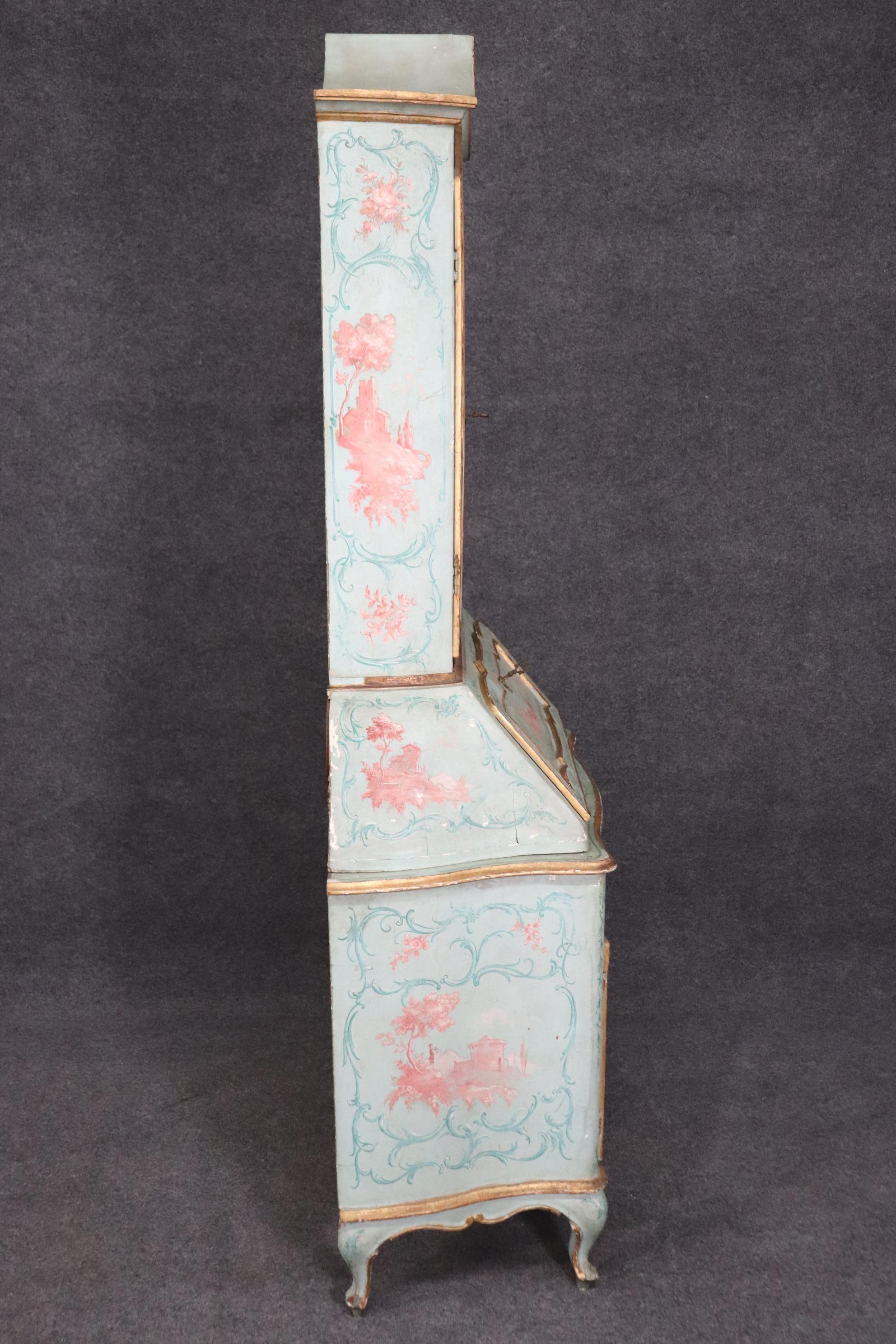 Best Venetian Paint Decorated Antique Rococo Secretary Desk Circa 1890s In Good Condition In Swedesboro, NJ