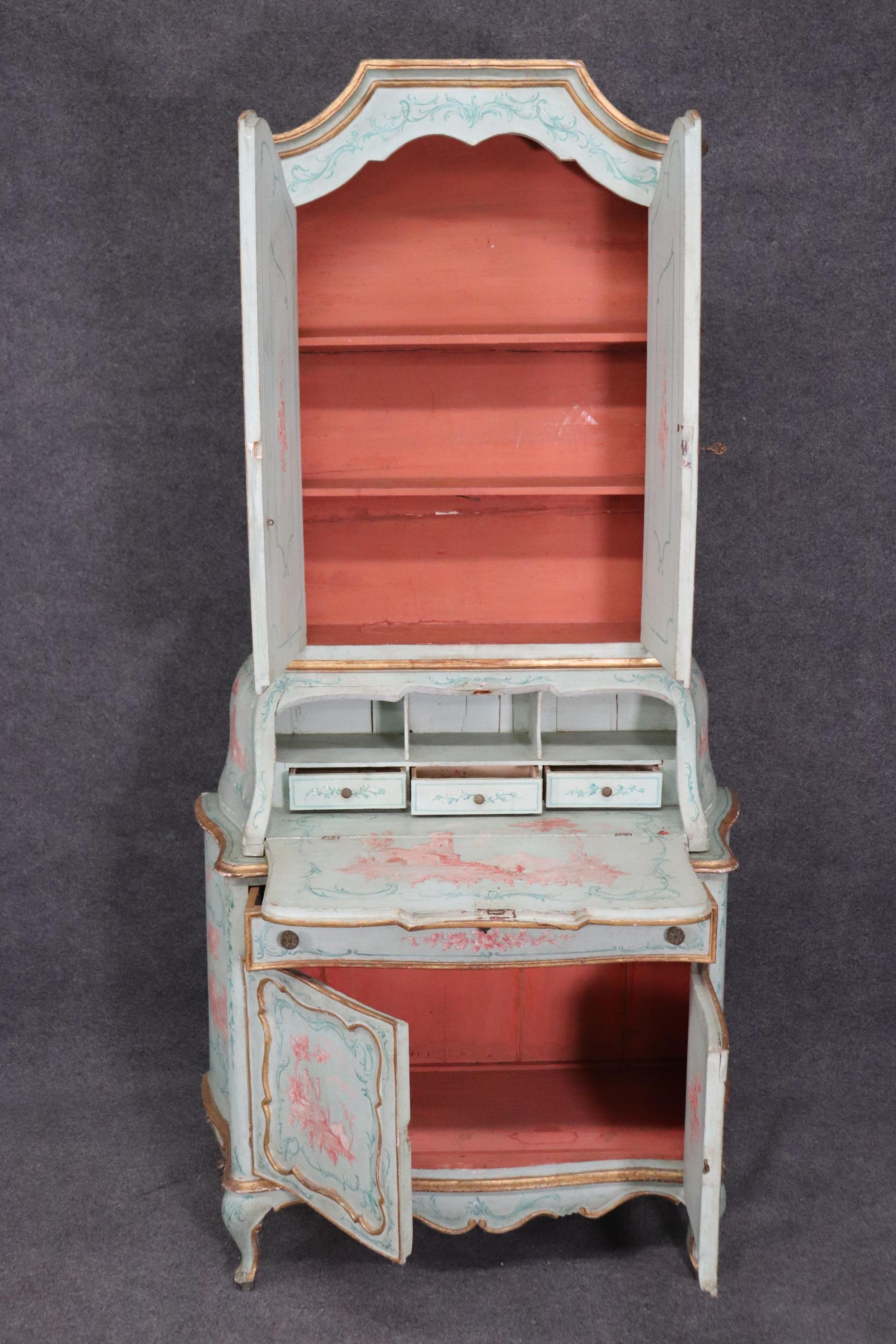 Late 19th Century Best Venetian Paint Decorated Antique Rococo Secretary Desk Circa 1890s