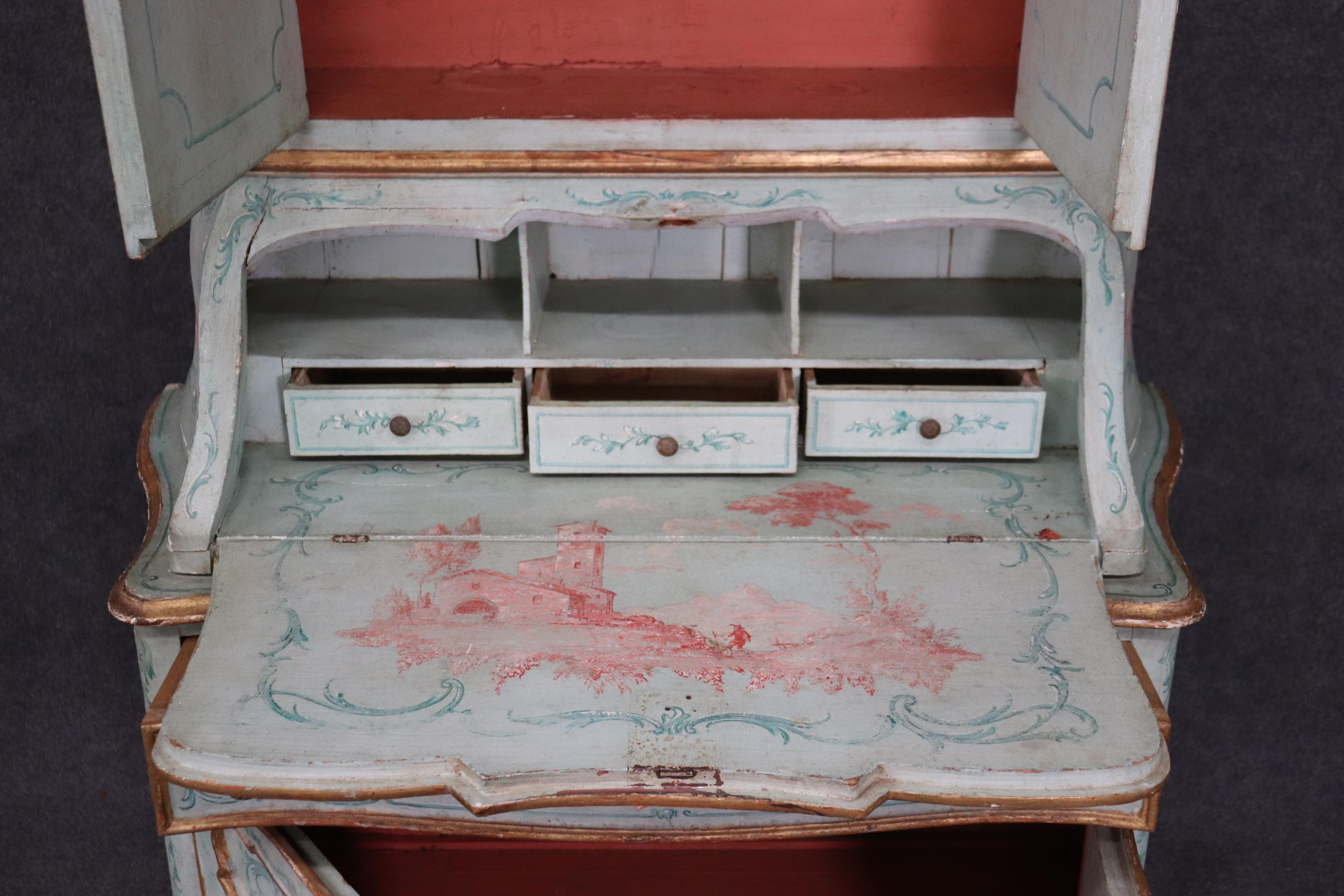 Beech Best Venetian Paint Decorated Antique Rococo Secretary Desk Circa 1890s