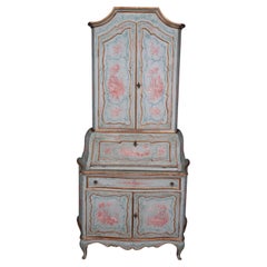 Best Venetian Paint Decorated Antique Rococo Secretary Desk Circa 1890s