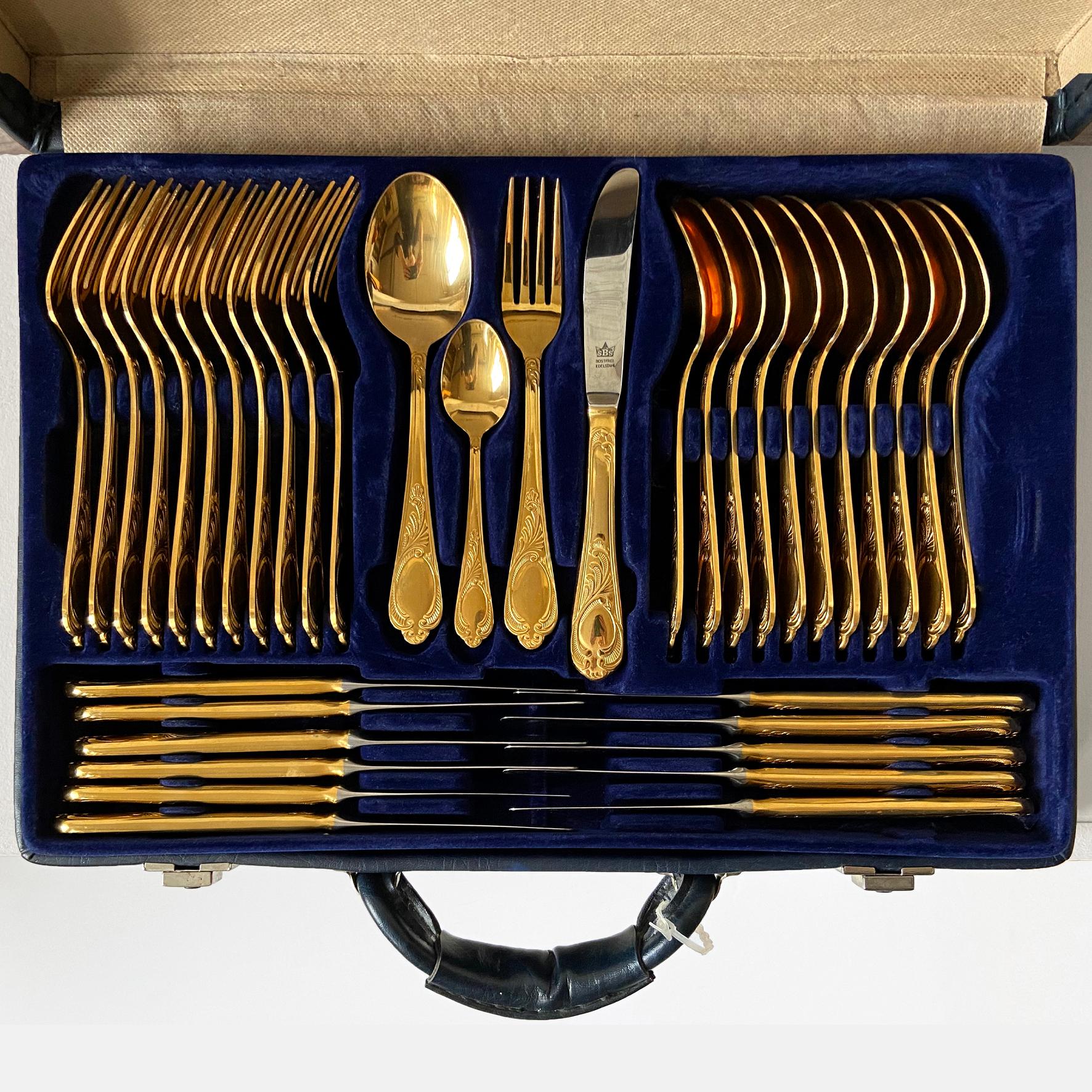 Bestecke Solingen German 23/24 Karat Gold-Plated 70pcs / 12 Person Cutlery Set For Sale 6
