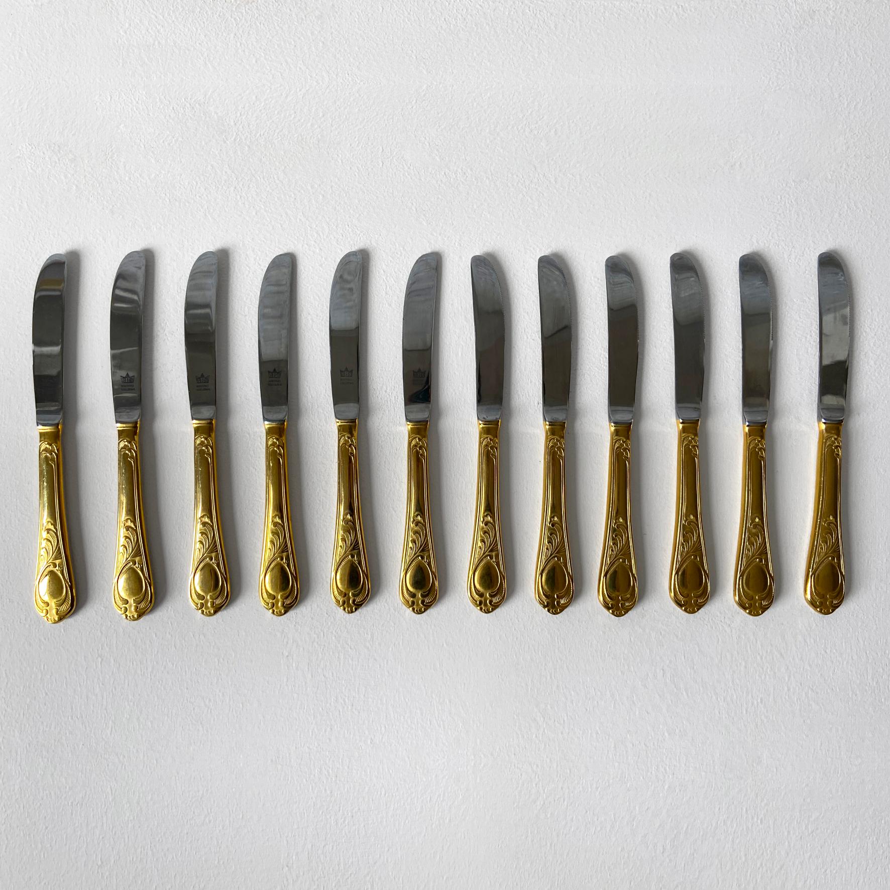 Rococo Bestecke Solingen German 23/24 Karat Gold-Plated 70pcs / 12 Person Cutlery Set For Sale