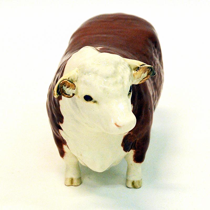 Mid-Century Modern Beswick Brown and White Ceramic Hereford Bull, England, 1950s