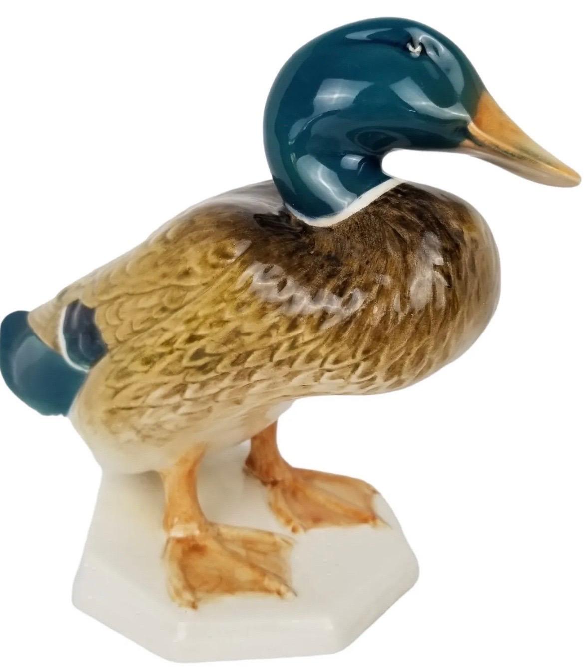 Glazed Beswick Mid Century Modern Porcelain Mallard, by T. Watkin, England ca 1950 For Sale