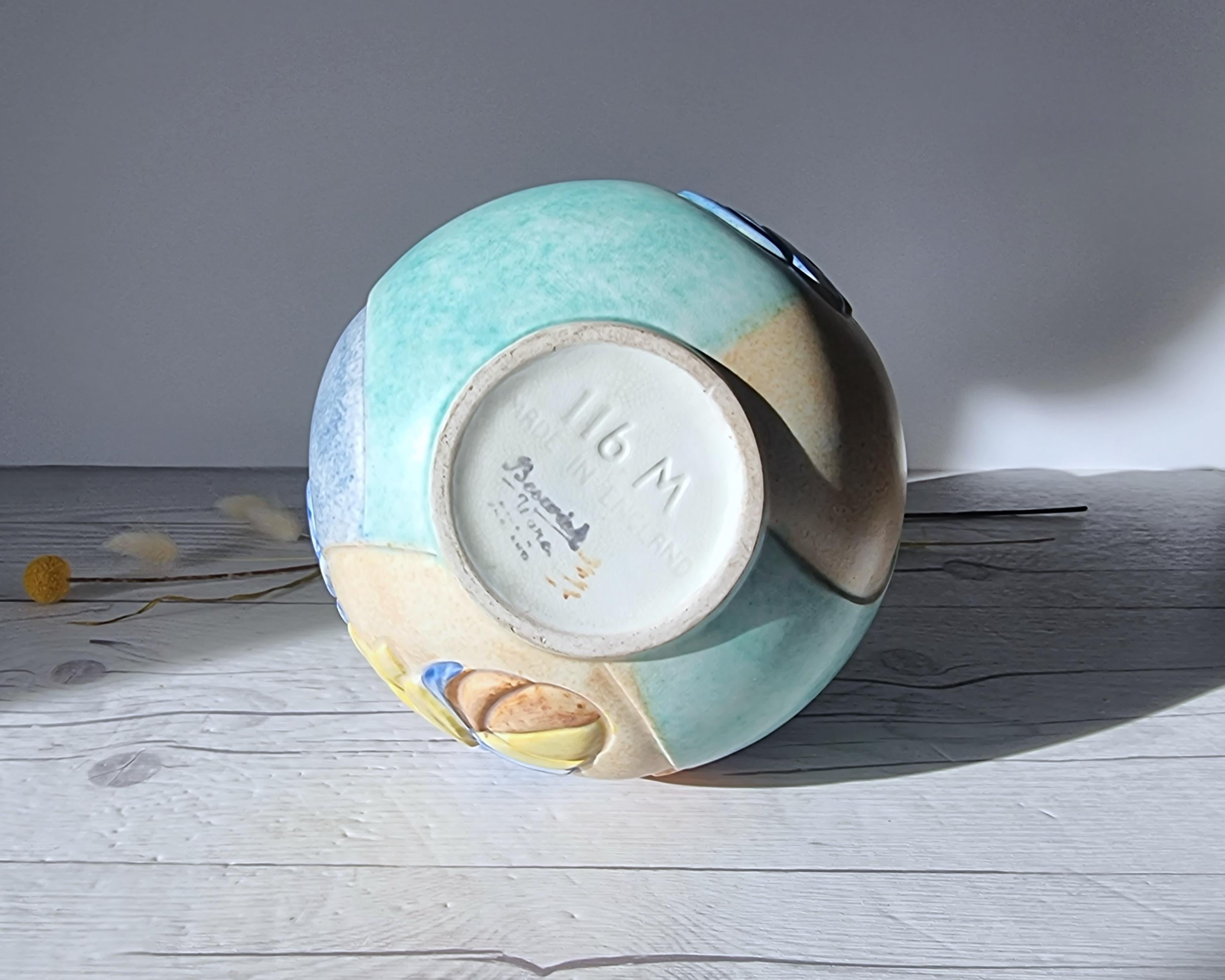Beswick Keramik, Art Deco Satin-Matt Sherbet Palette Glasur geschnitzte Globusvase im Angebot 6