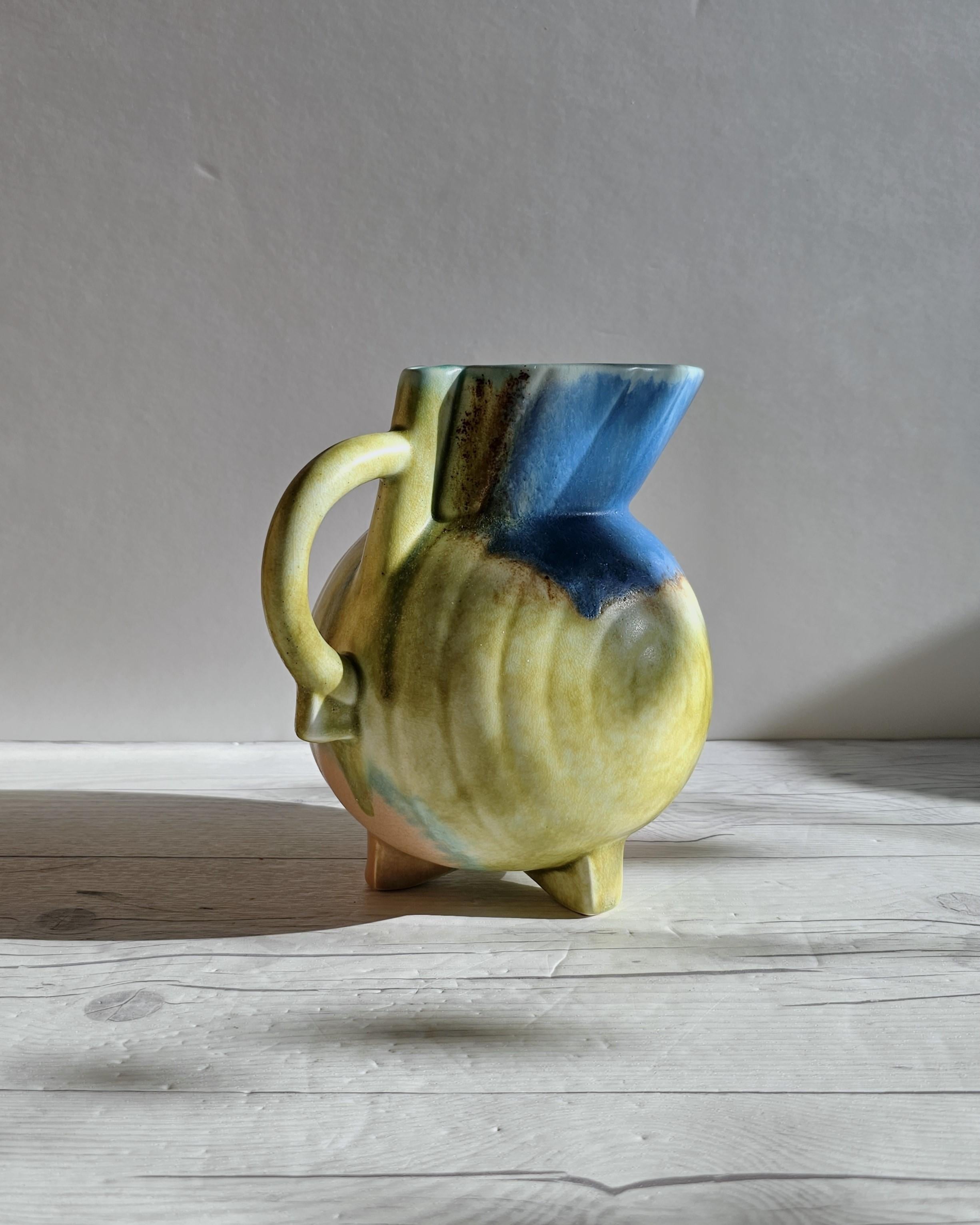Vernissé Poterie de Beswick, Clarice Cliff Era, vase pichet à pied Art Déco Streamline Moderne en vente
