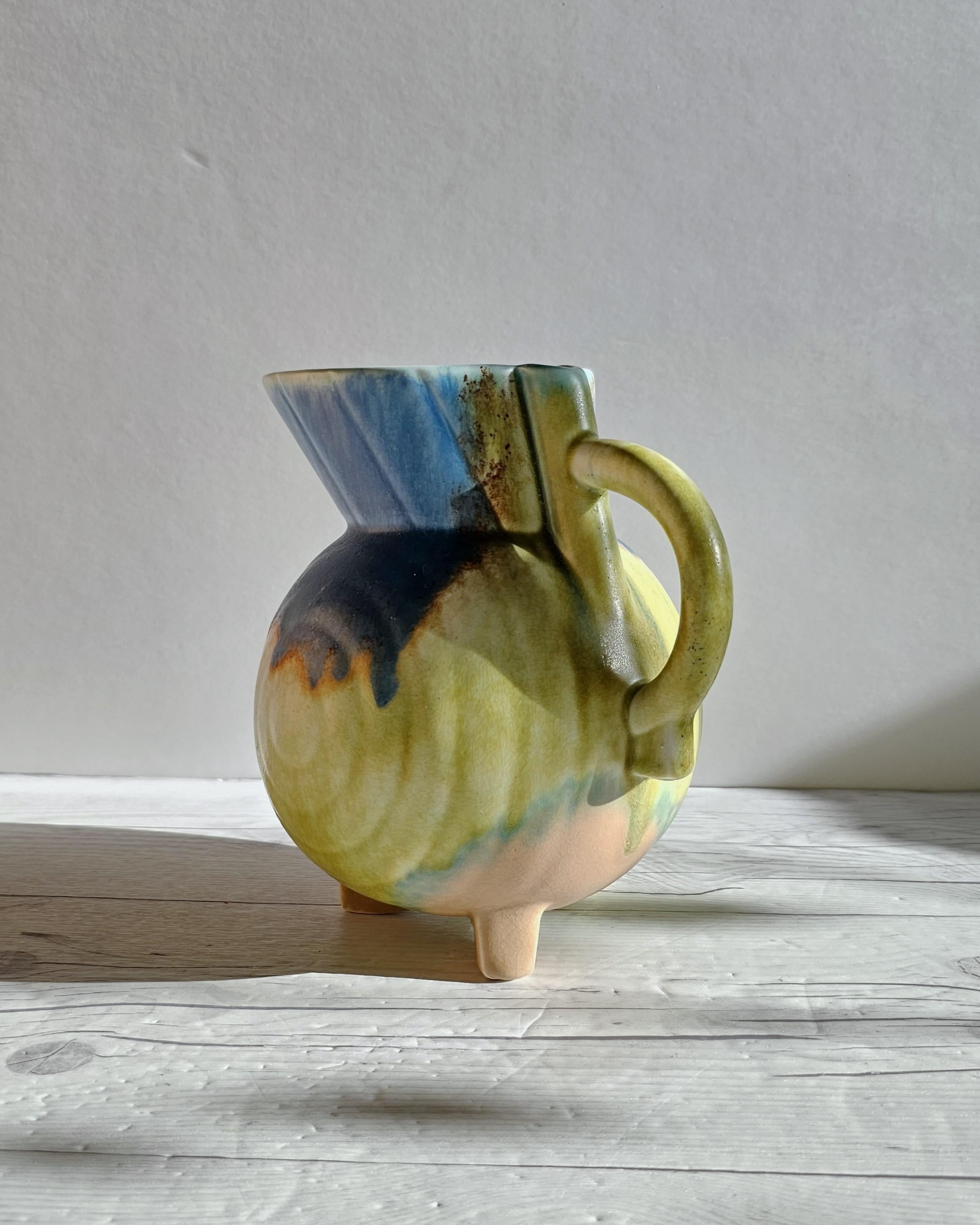 Glazed Beswick Pottery, Clarice Cliff Era, Art Deco Streamline Moderne Footed Jug Vase For Sale