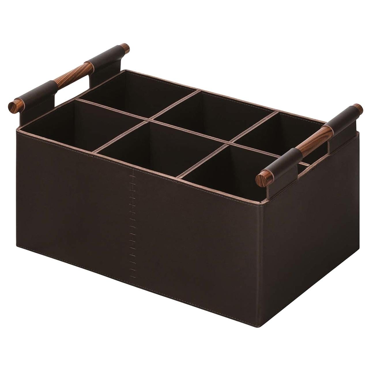 Beta Rectangular Basket with Handles in Brown Leather