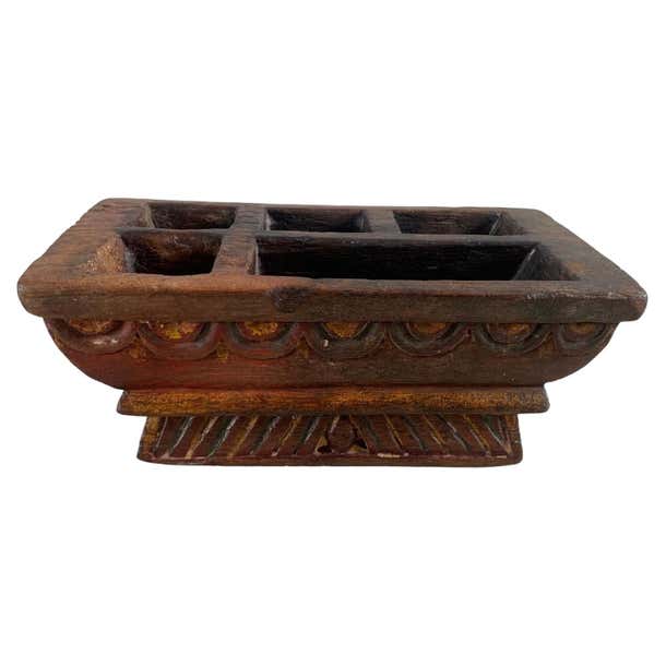 Betel Nut Box from Java with Polychromed Finish, Indonesia, c. 1900 For ...