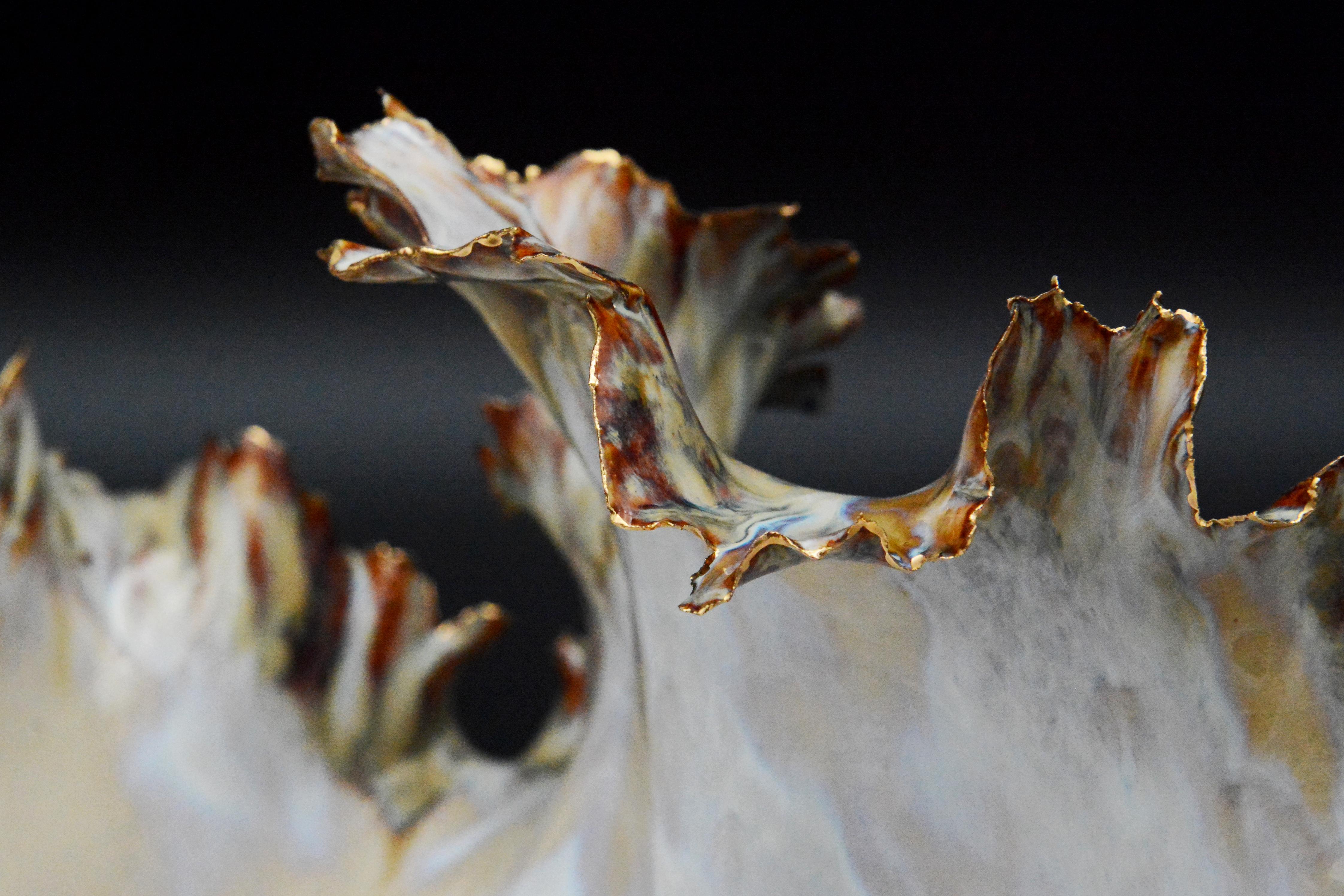 Biomorphic Ceramic Organic Sculpture w/ 22K Japanese Gold Luster - Black Abstract Sculpture by Beth Anne Krah