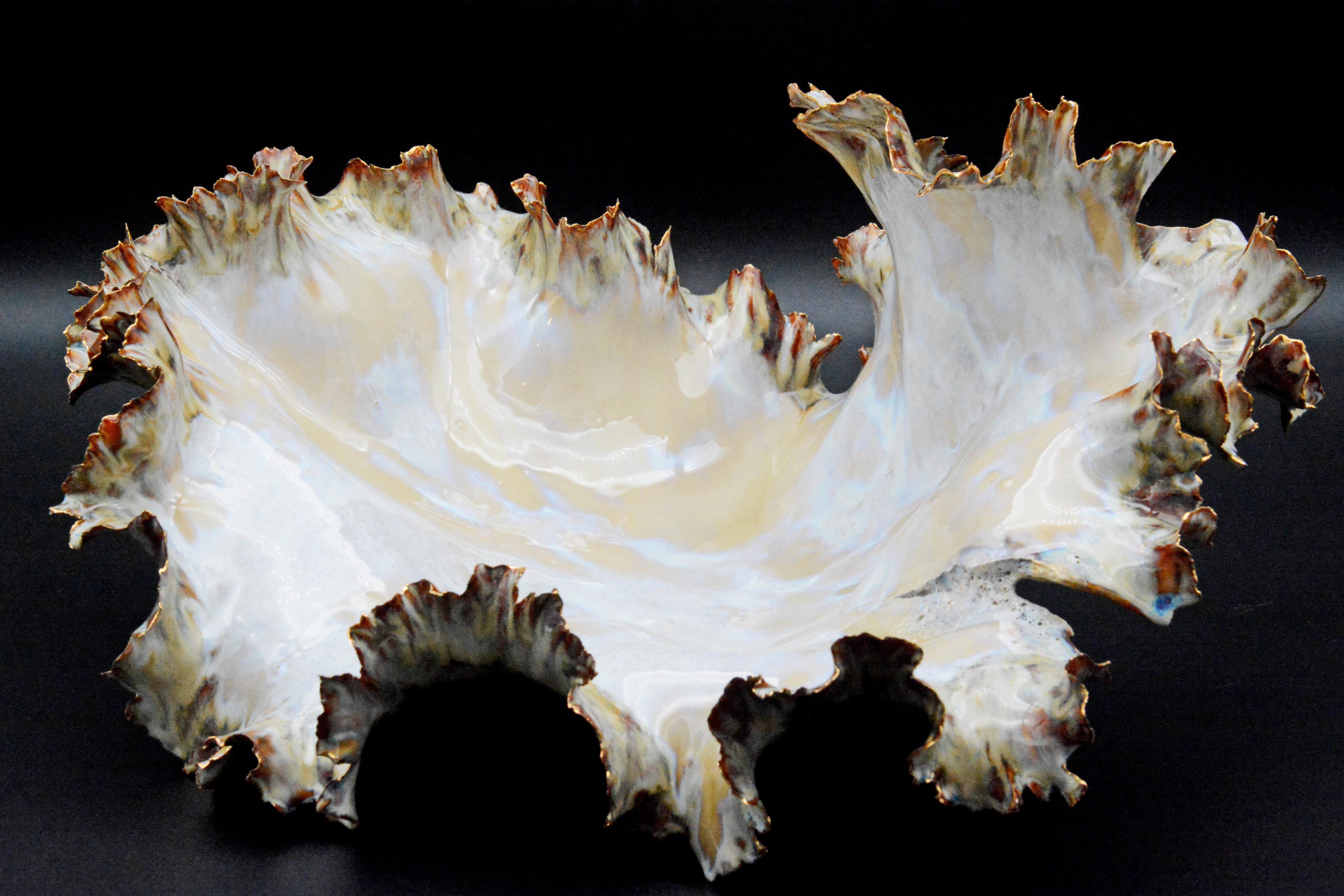 Beth Anne Krah Abstract Sculpture - Biomorphic Ceramic Organic Sculpture w/ 22K Japanese Gold Luster