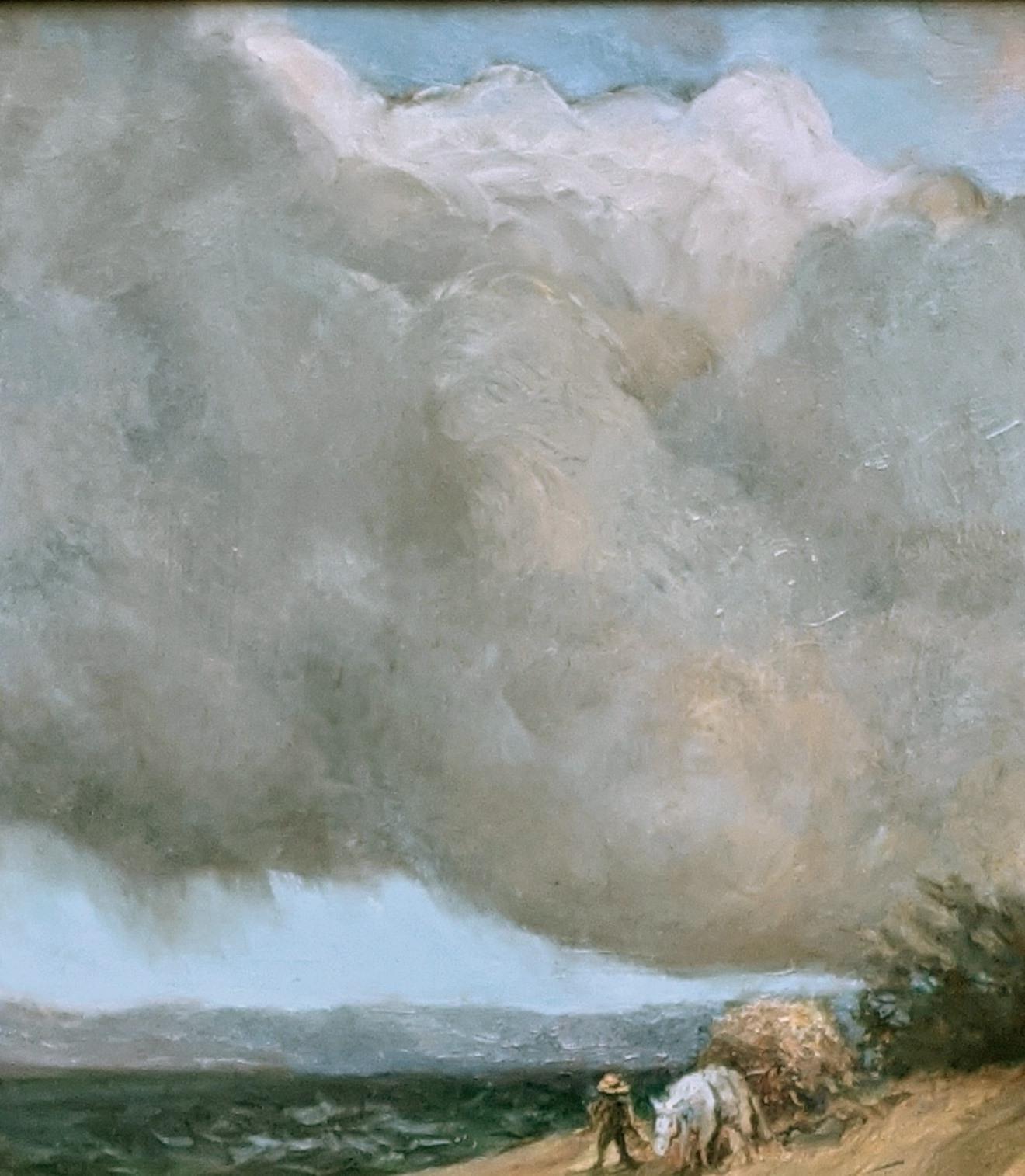  Dramatische Landschaft mit bedrohlichen Wolken bedroht einen müden Bauern aus dem 19. im Angebot 1