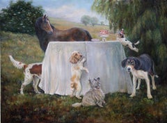 Outdoor narrative of dogs and horse partying with a Jack Russell by Beth Carlson