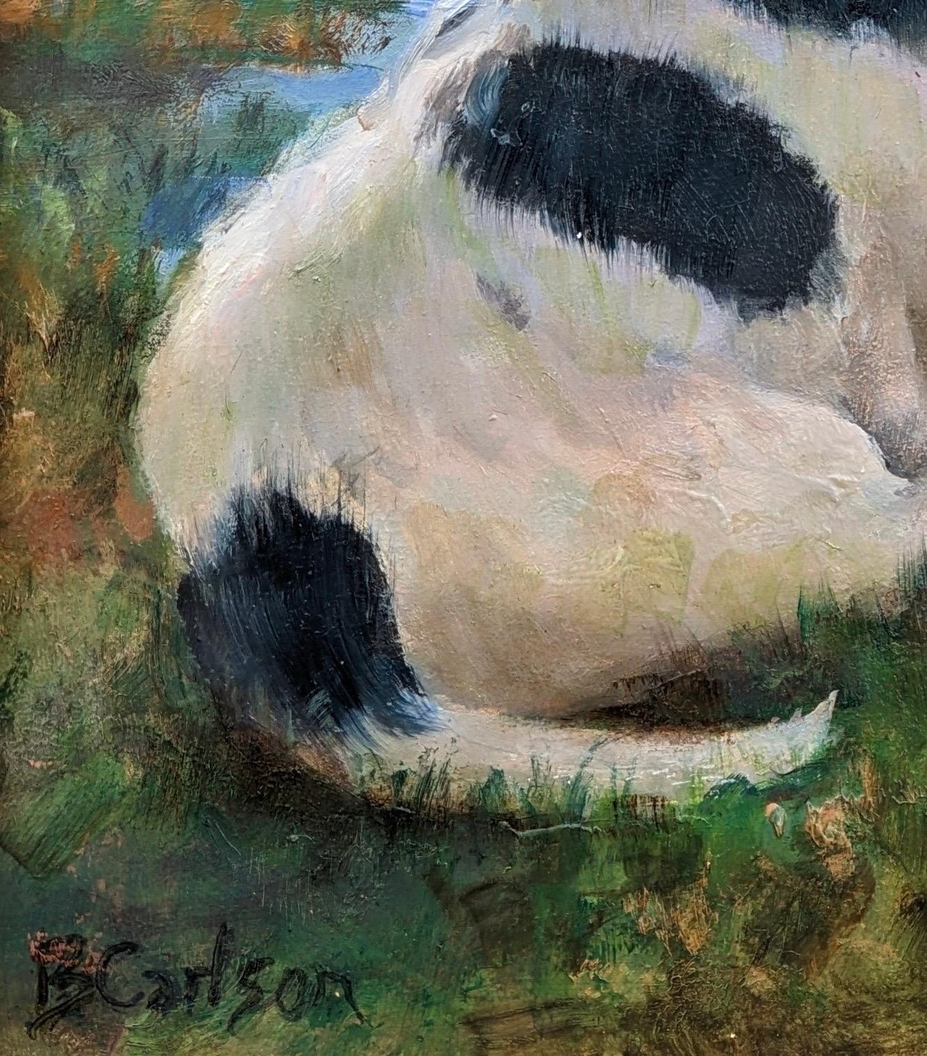 Verspielter Jack Russell Terrier bittet um Erlaubnis, die Ente ins Wasser zu werfen (Grau), Portrait Painting, von Beth Carlson