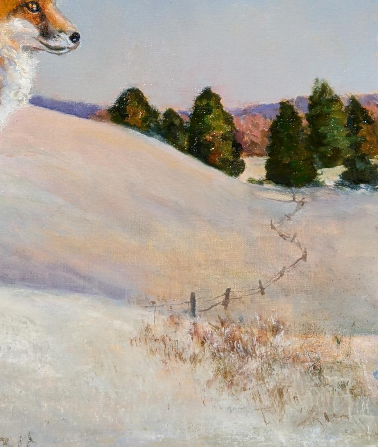 Reynard Fox Painting in Snowy Winter Landscape Celebrates the Fox's Cunningness For Sale 2