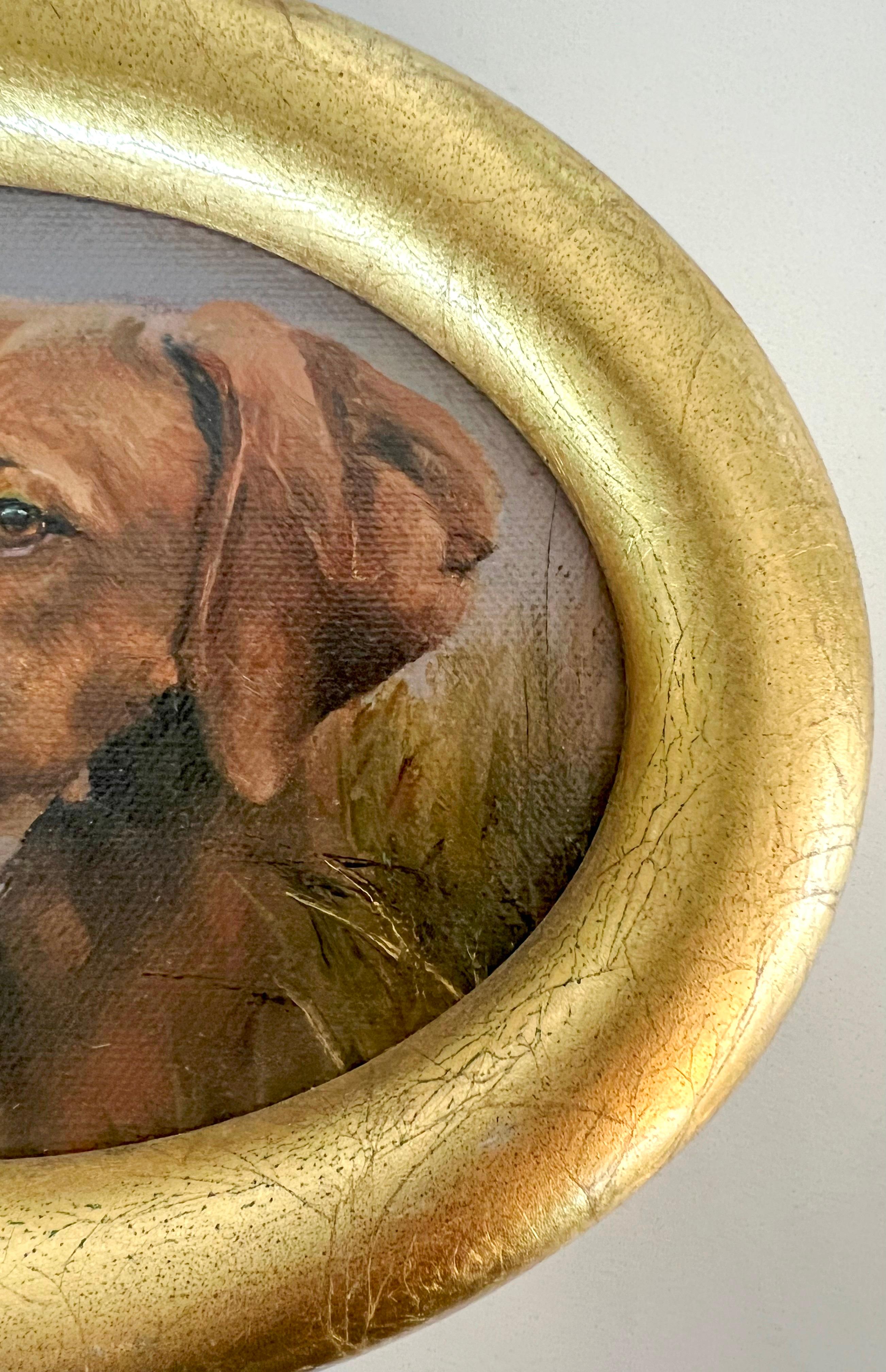 Small and Charming Oval Oil of a Handsome Vizsla in Gold Frame  - Realist Painting by Beth Carlson