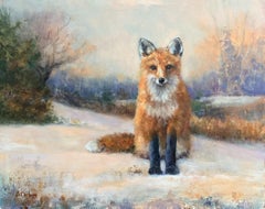 Peinture de renard dans un paysage d'hiver enneigé invite l'attention du spectateur