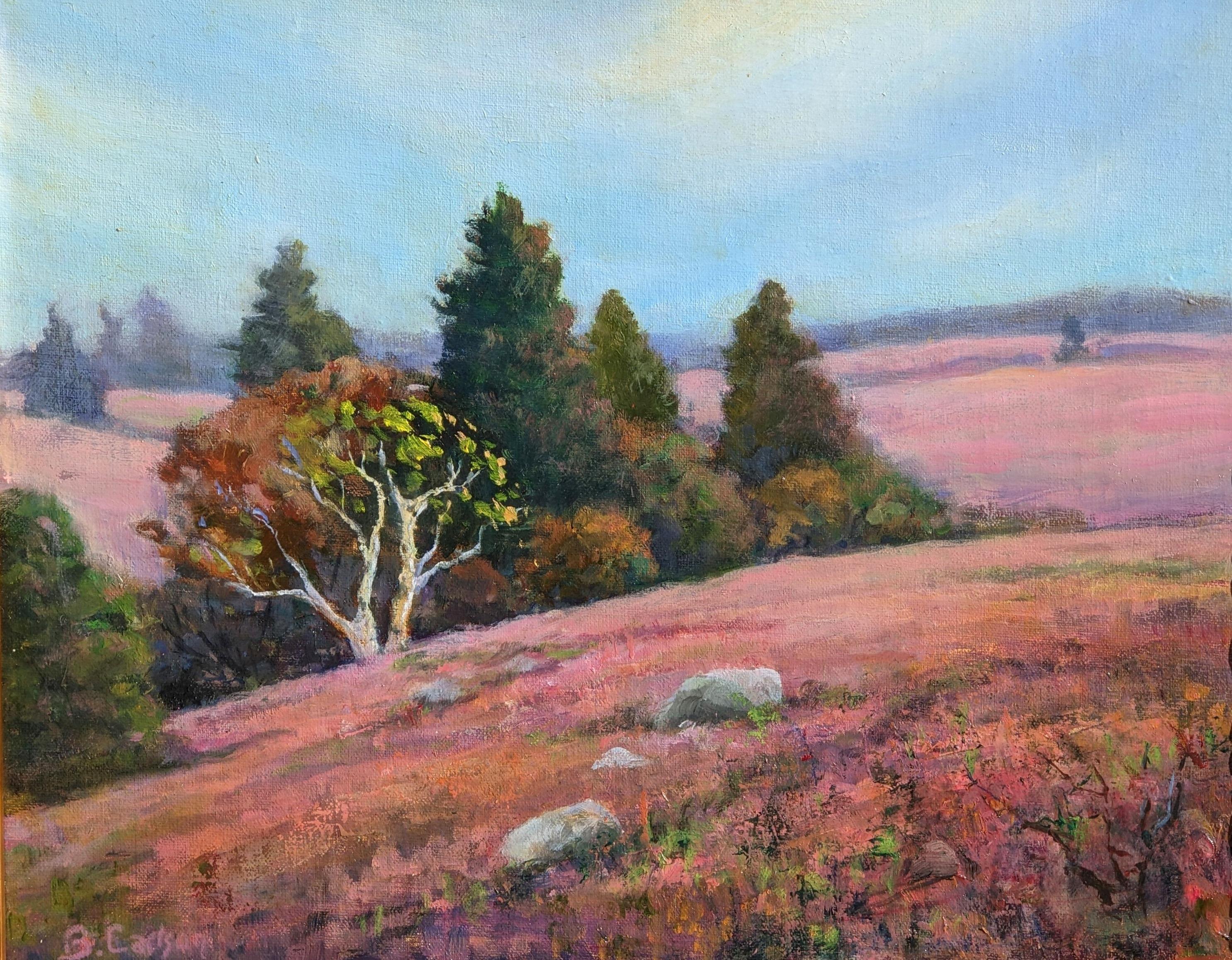 Stunning Red Blueberry Barrens in Fall Create An Otherworldly Effect in Maine - Painting by Beth Carlson