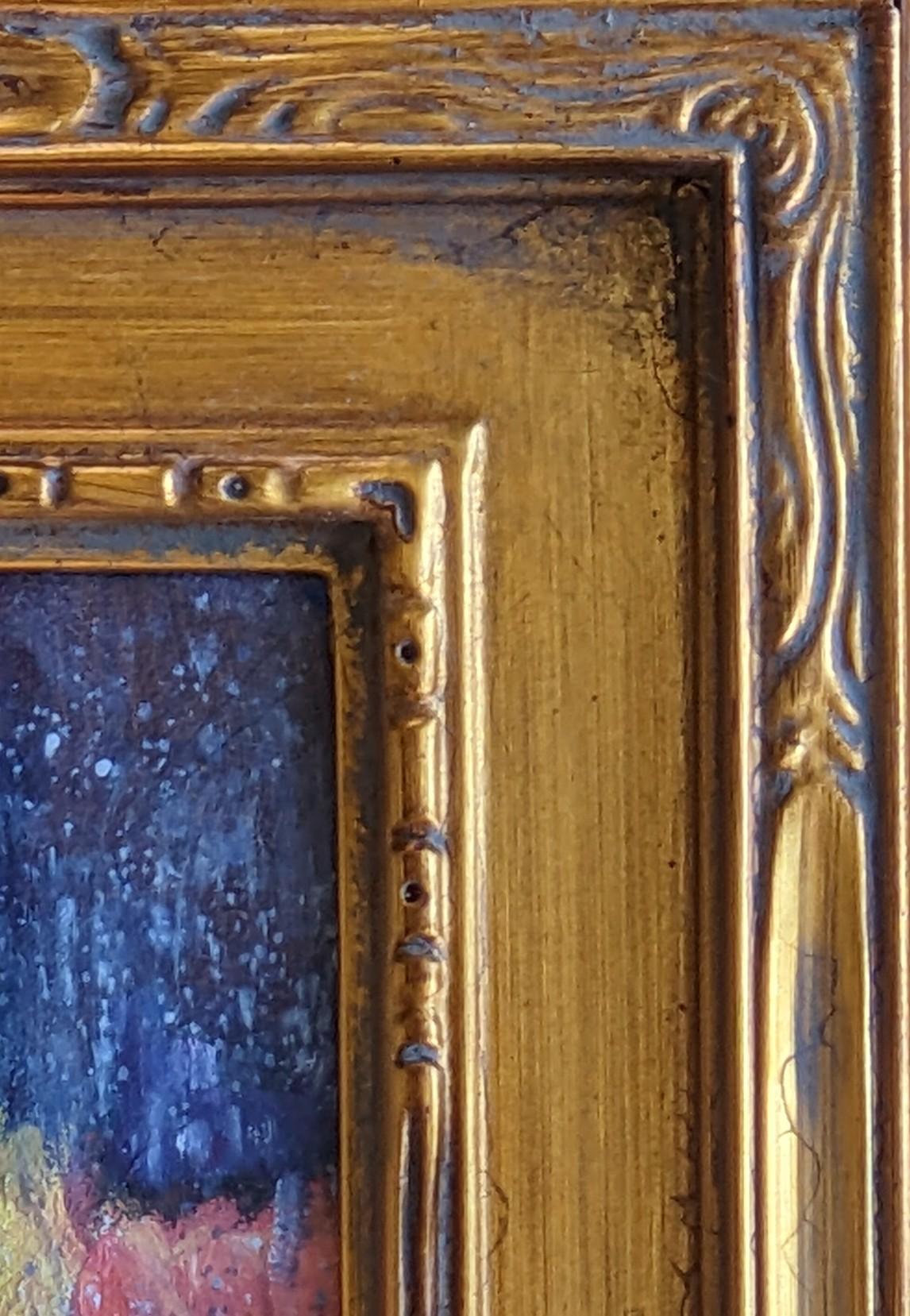 Toccante dipinto a olio di uno Spaniel che guarda con desiderio attraverso una finestra inzuppata di pioggia in vendita 1