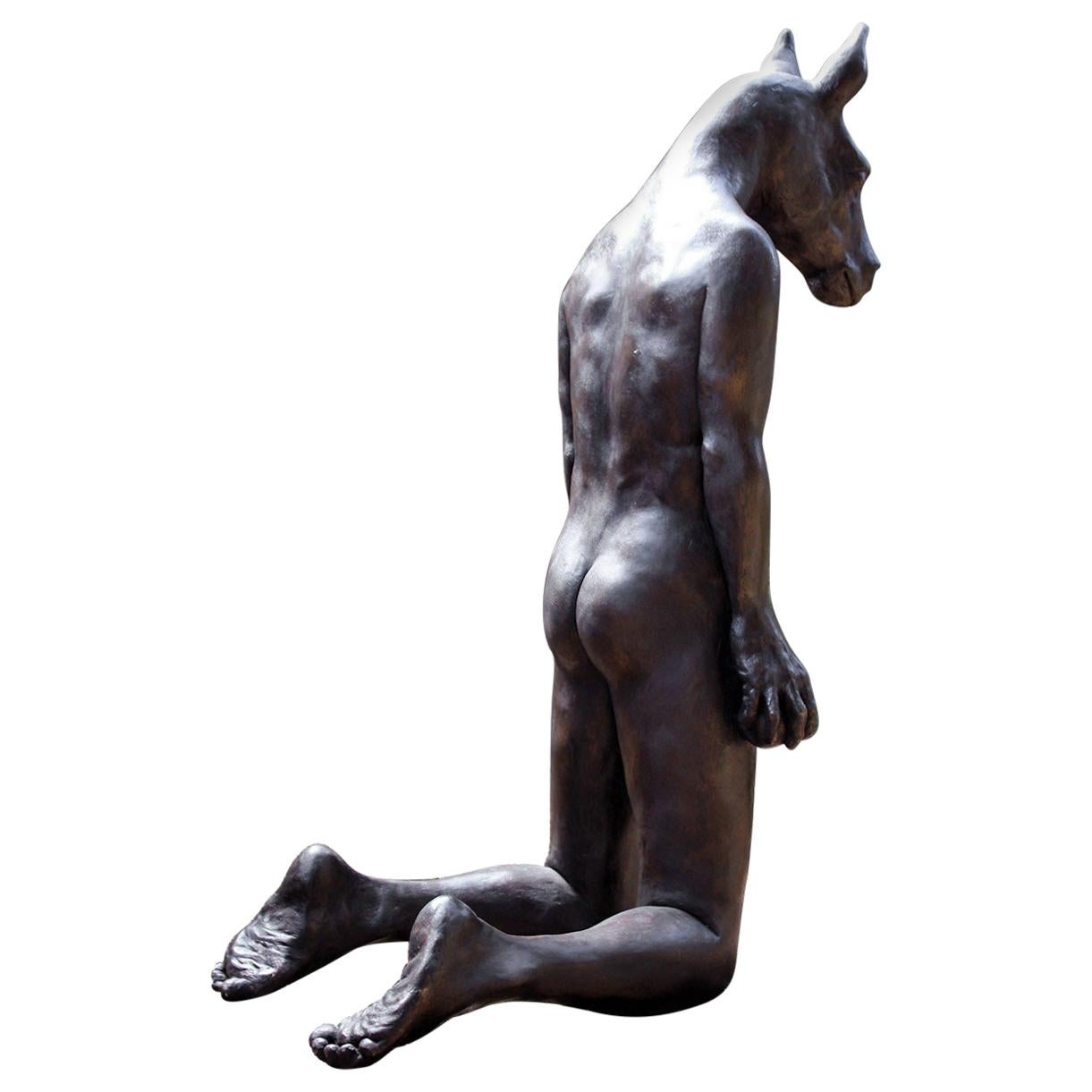 Beth Carter, Kneeling Horse 'with Apple', Bronze Resin, 2007, Edition 6 of 15 For Sale