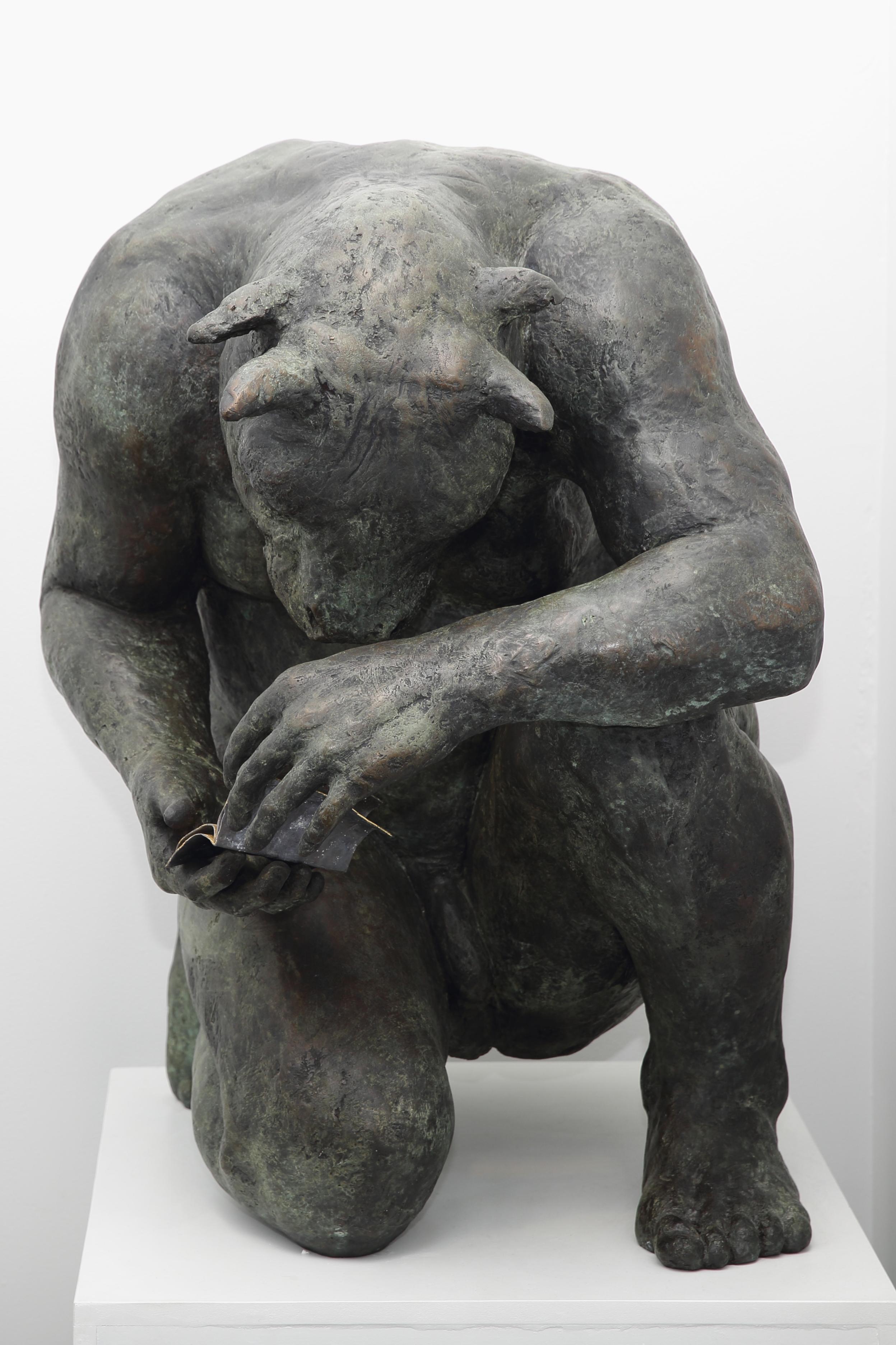 Crouching Minotaur (giant) - Sculpture by Beth Carter