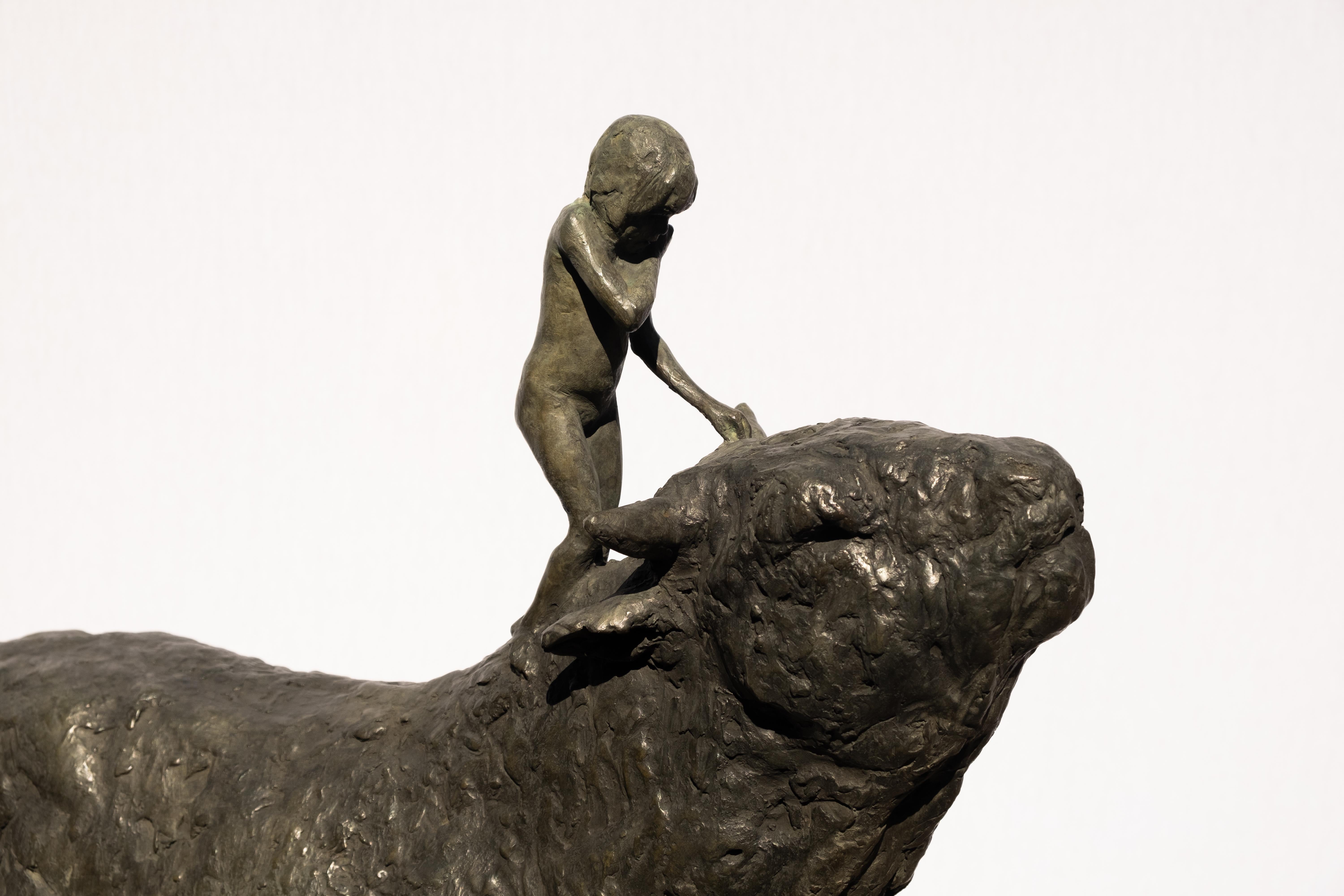 Girl and Bull - Sculpture by Beth Carter