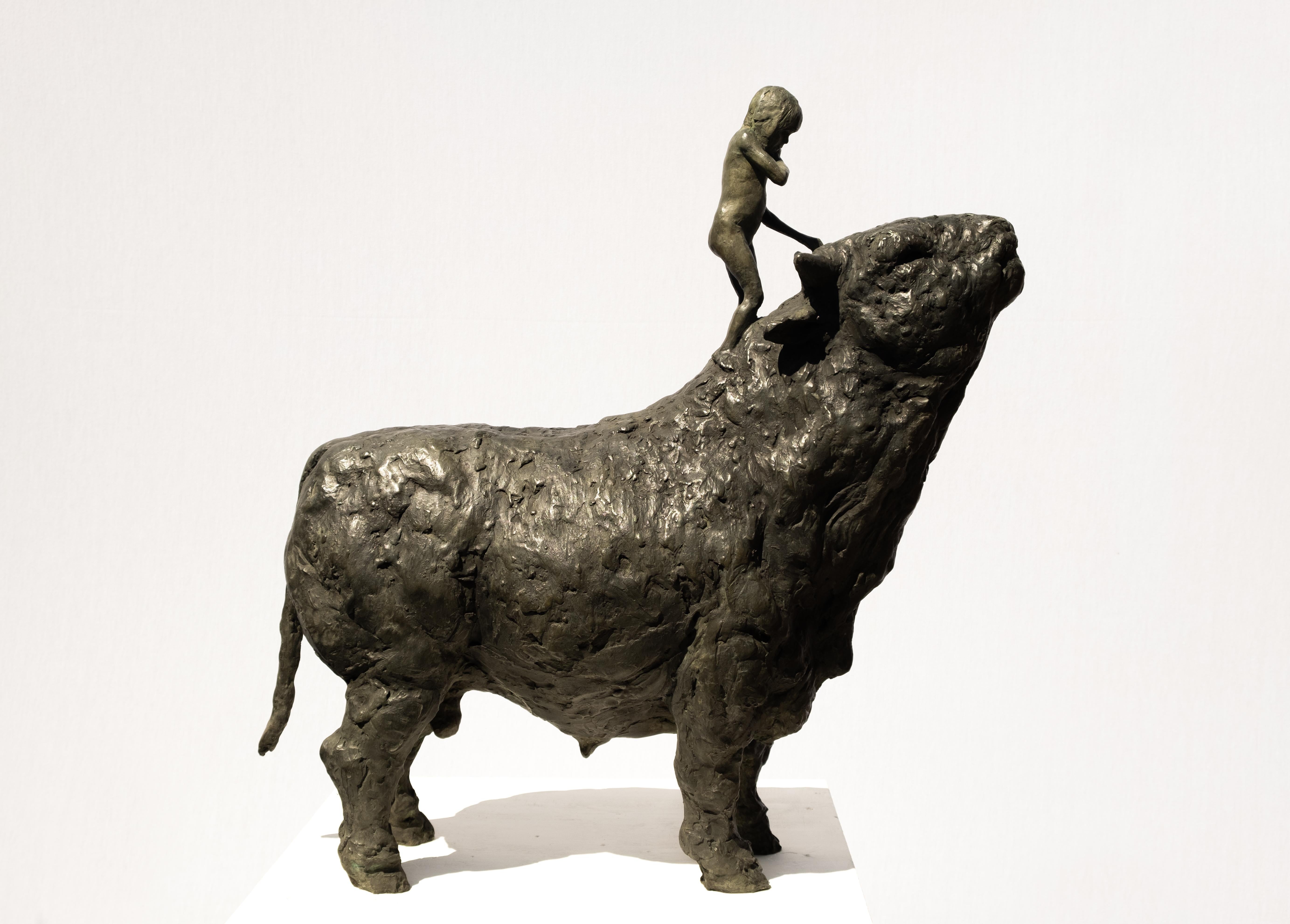 Beth Carter Figurative Sculpture - Girl and Bull