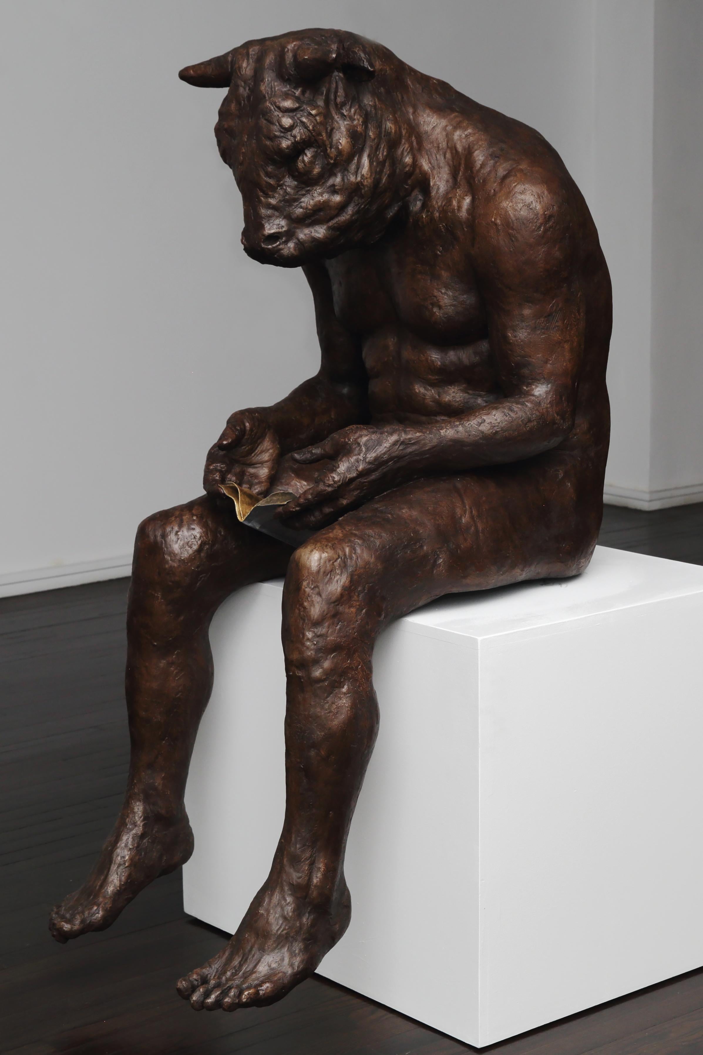 Reading Minotaur (Giant) - Gold Figurative Sculpture by Beth Carter