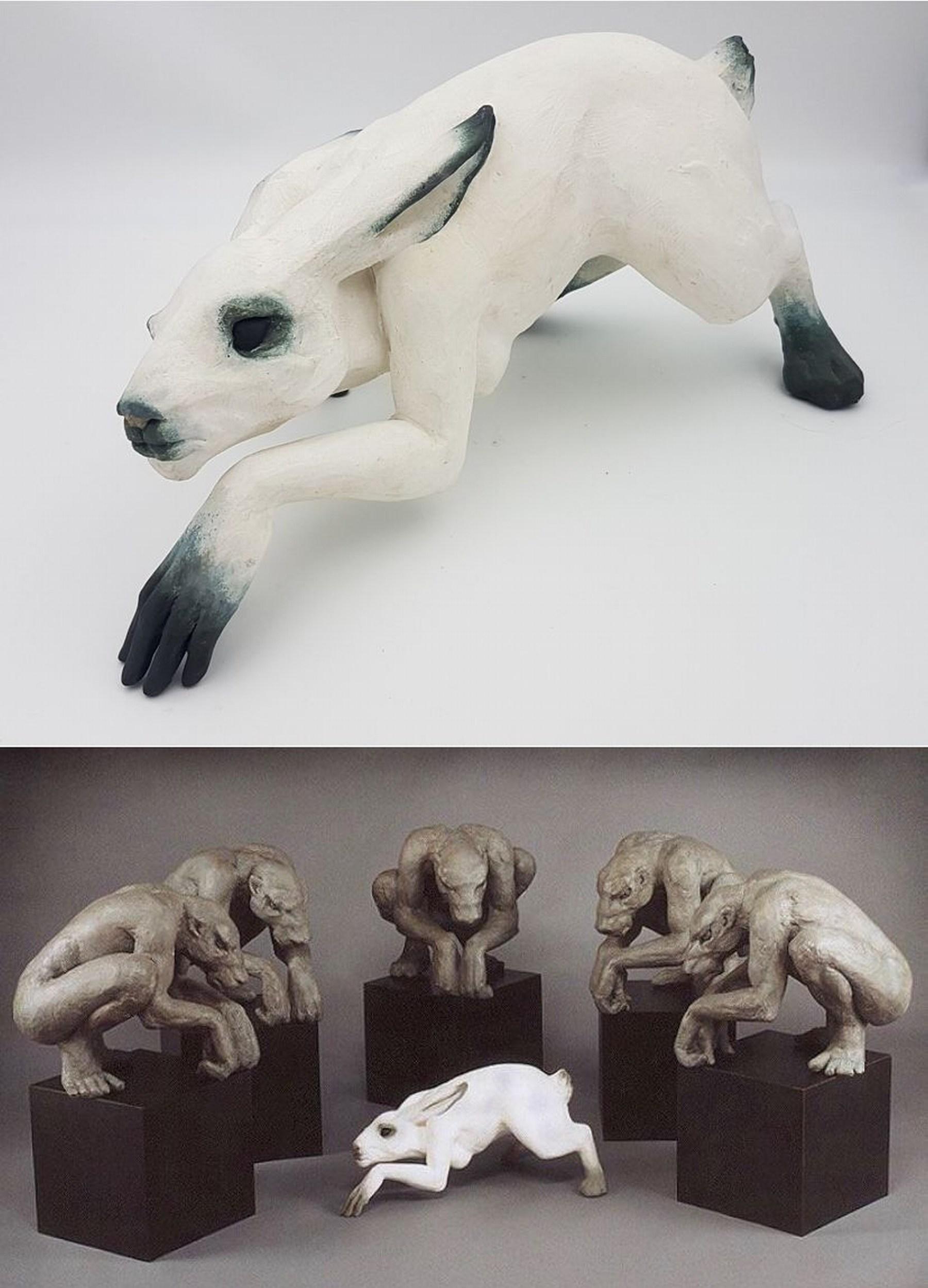 Figurative Sculpture Beth Cavener - Pack de loup sans titre 