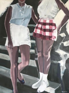 Beth Dacey, "Checkered Shorts", 40x30 Women Vintage Portrait Oil Painting