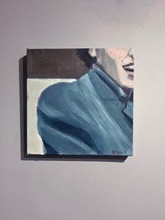 Beth Dacey, "Little Blue Coat", 12x12 Vintage Woman Oil Painting on Canvas