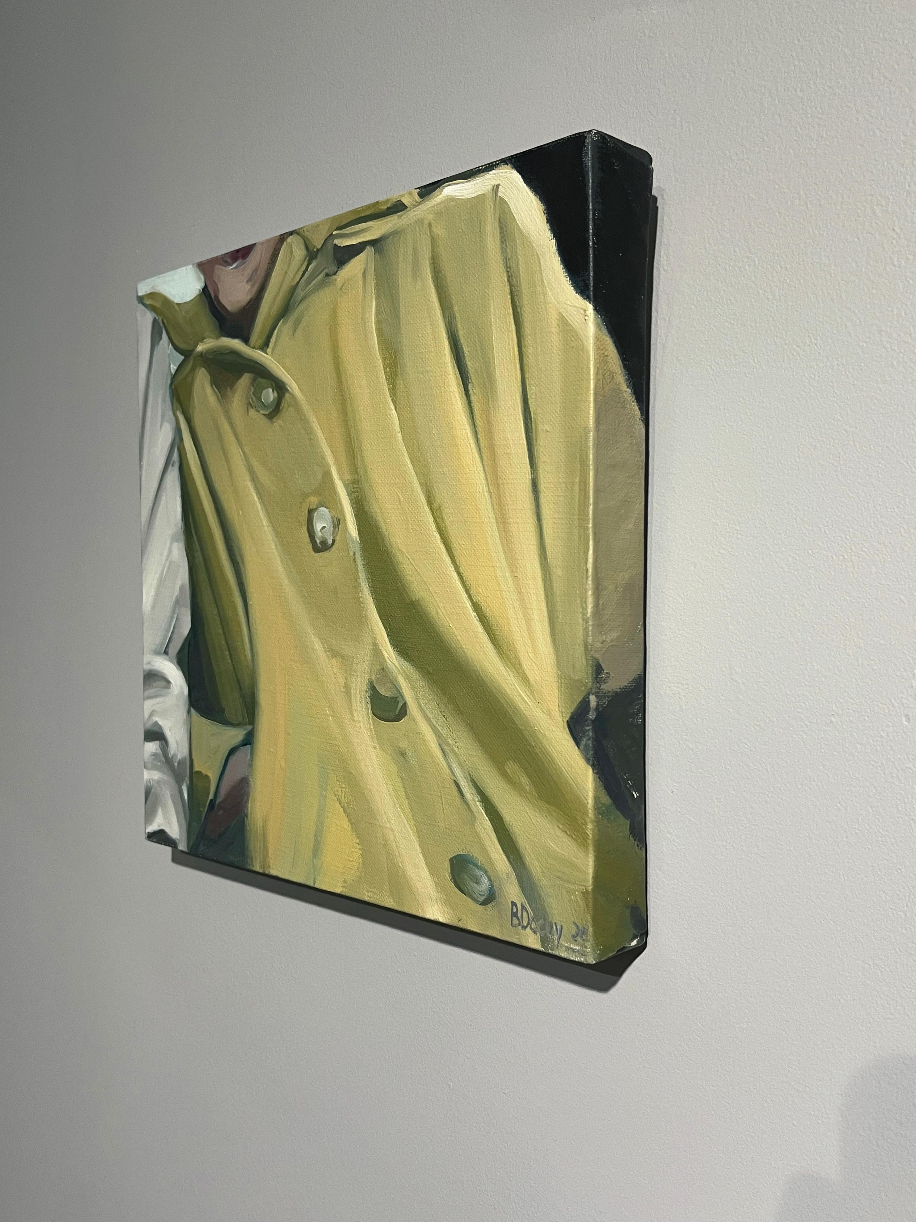 Beth Dacey, „Little Yellow Coat“, 12x12 Vintage Frau, Ölgemälde auf Leinwand im Angebot 3