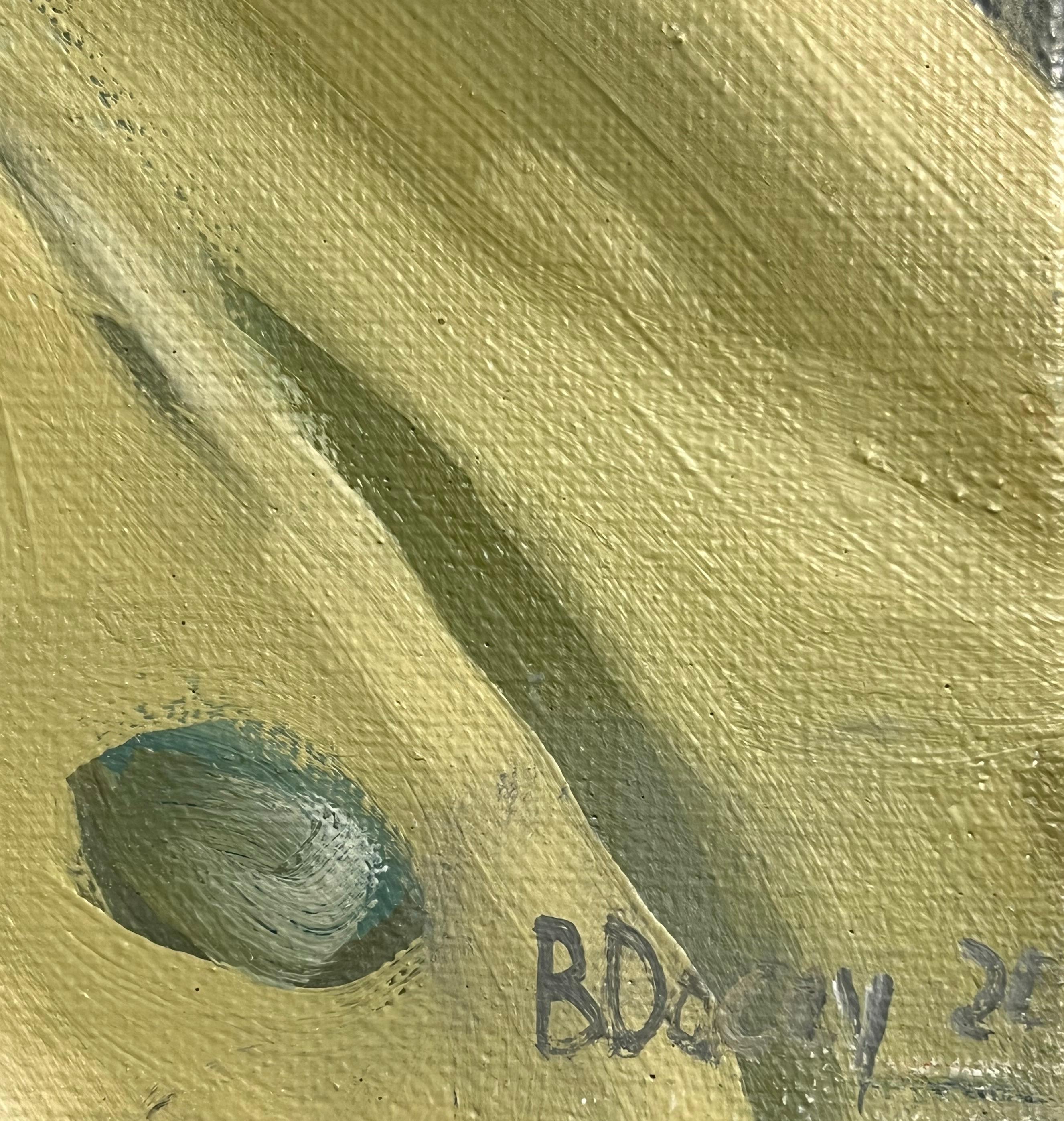 Beth Dacey, „Little Yellow Coat“, 12x12 Vintage Frau, Ölgemälde auf Leinwand im Angebot 4