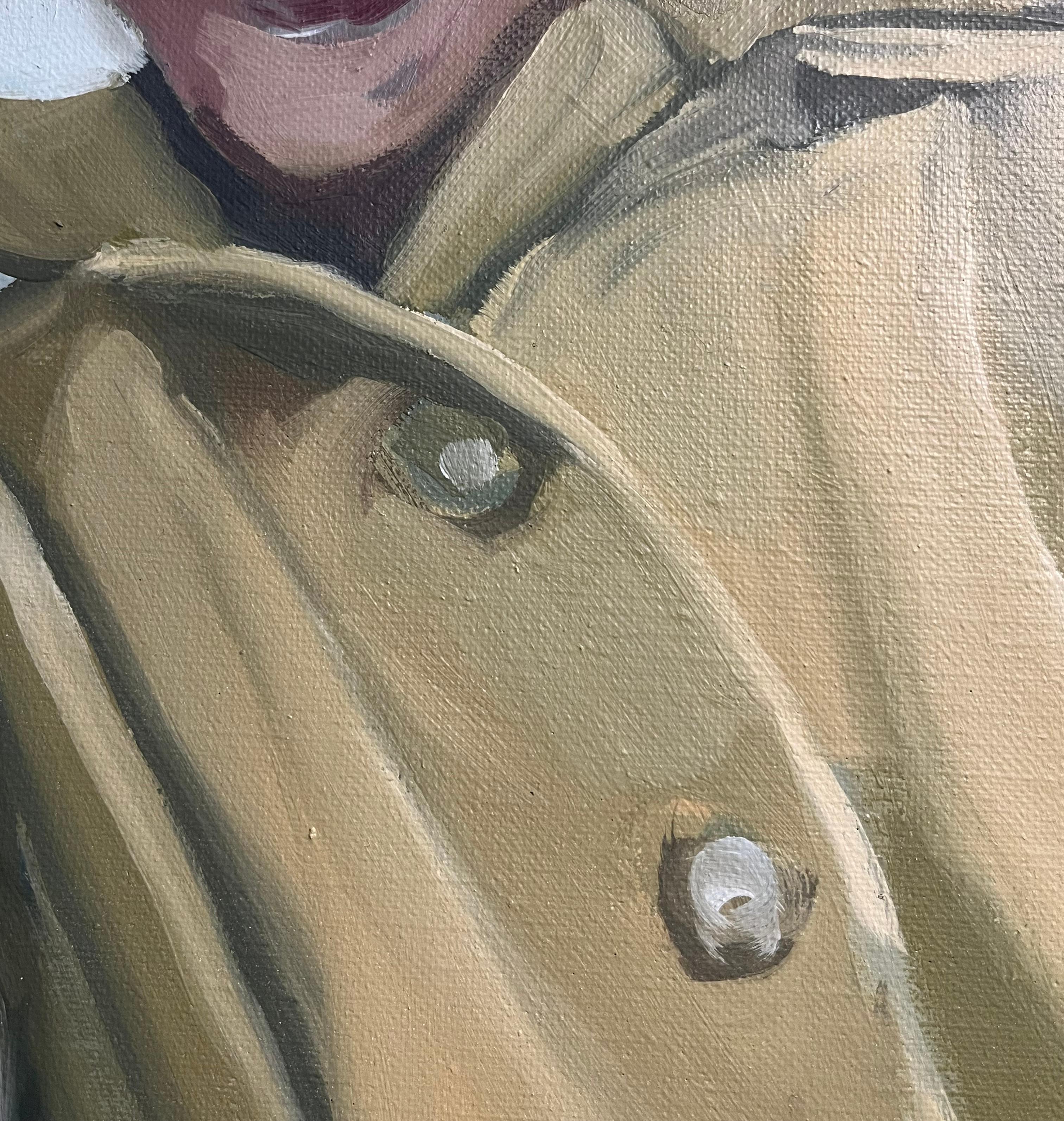 Beth Dacey, „Little Yellow Coat“, 12x12 Vintage Frau, Ölgemälde auf Leinwand im Angebot 5