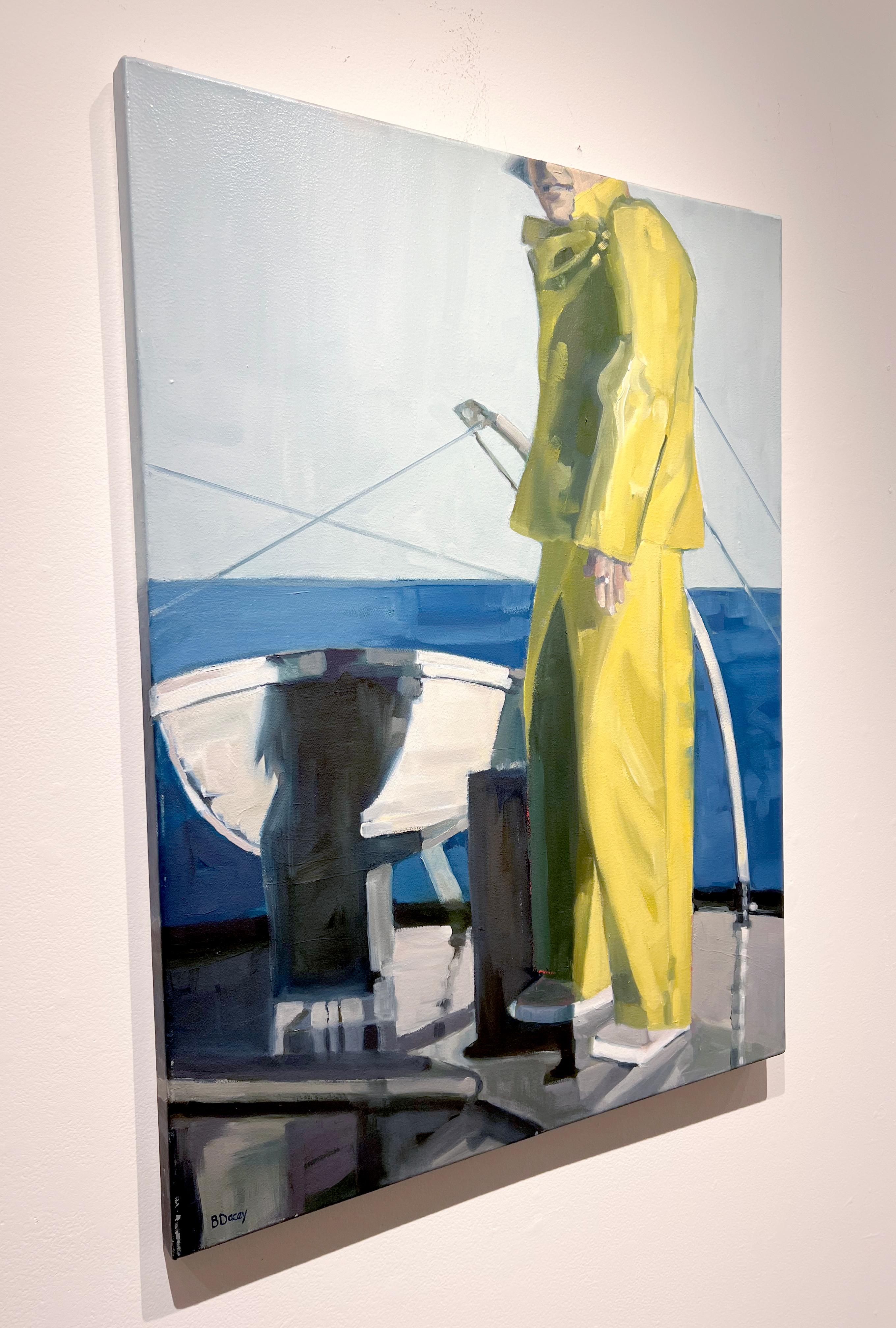 Beth Dacey, „Seemann in gelber Gear“, 40x30 maritimen Boot, Ölgemälde auf Leinwand im Angebot 2
