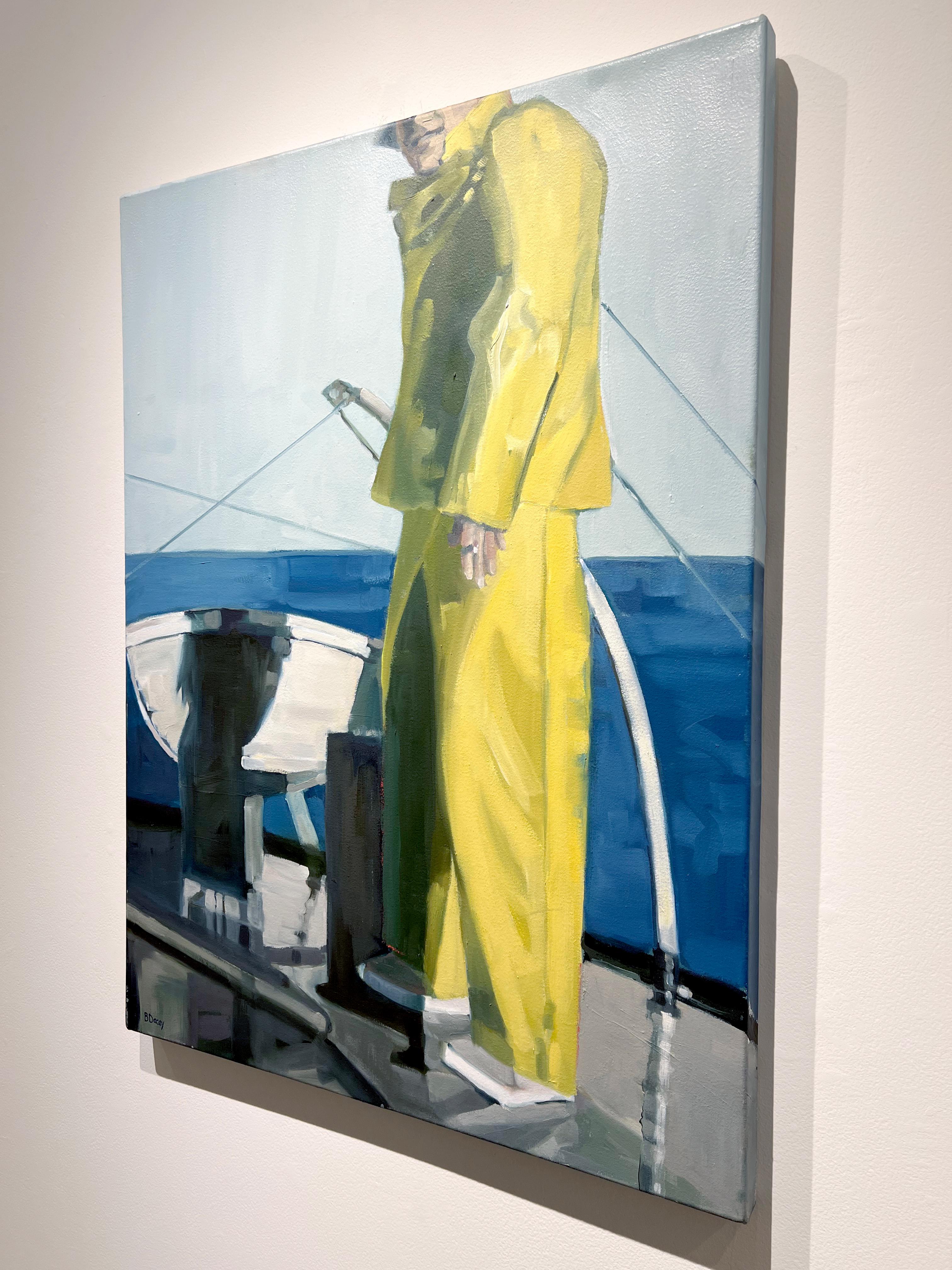 Beth Dacey, „Seemann in gelber Gear“, 40x30 maritimen Boot, Ölgemälde auf Leinwand im Angebot 3
